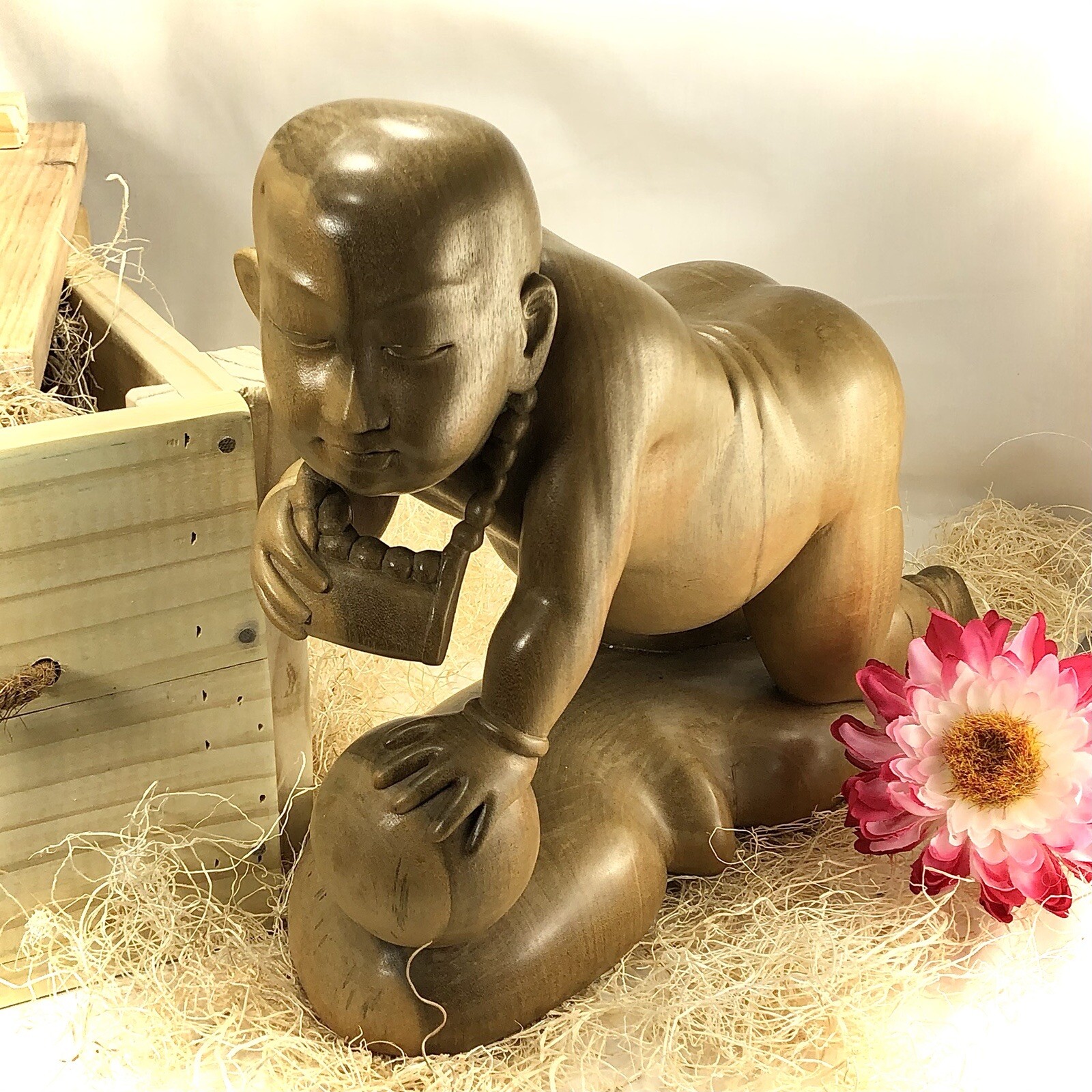 Antique Hand Carved Baby Buddha SUAR WOOD 11.75” Tall Indonesian Balinese BALI Antique Hand Carved Baby Buddha SUAR WOOD 11.75” Tall Indonesian Balinese BALI