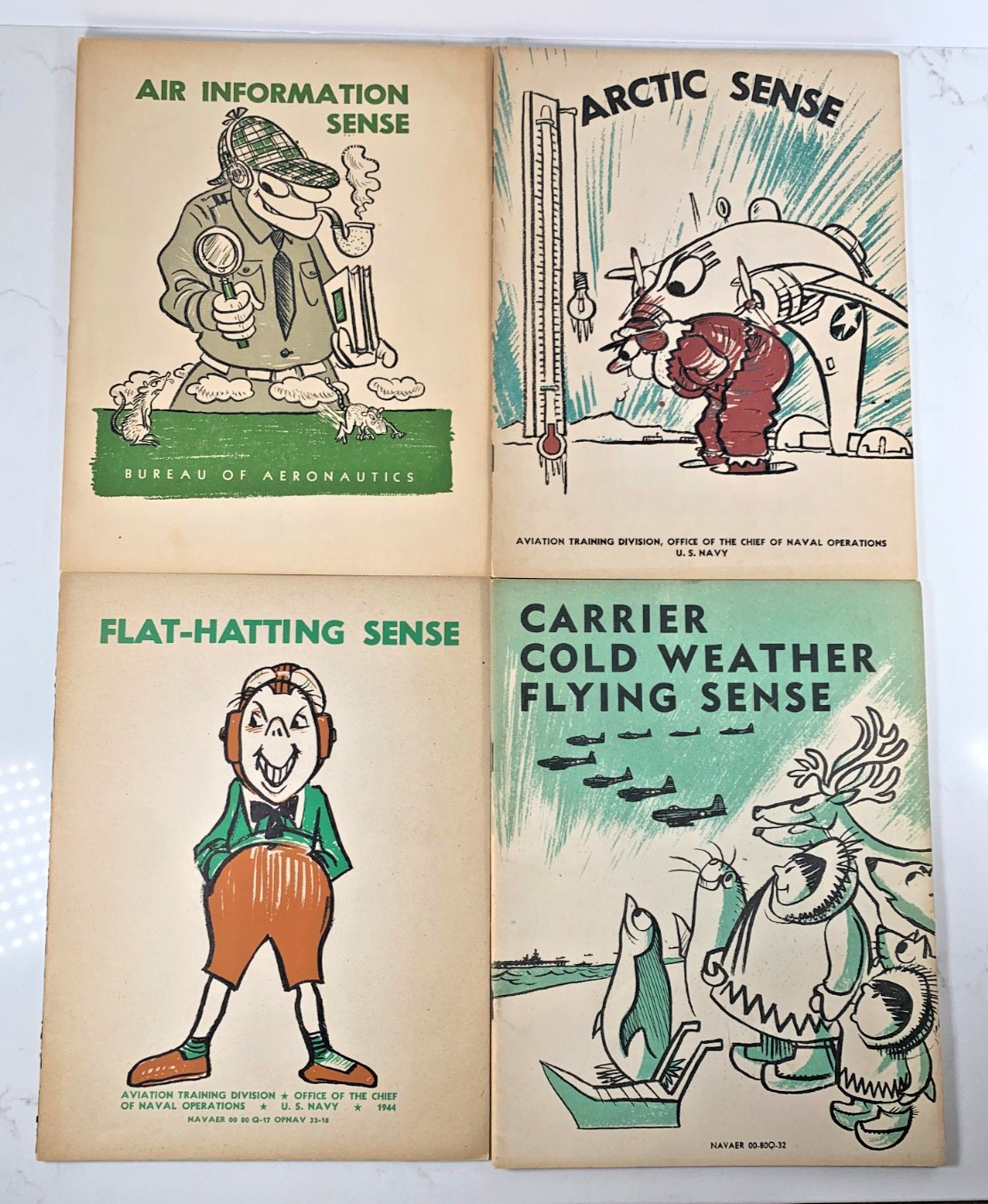 Lot of 4 Vintage WWII Navy Aviation Training Pamphlets Sense Books Gunnery 1944