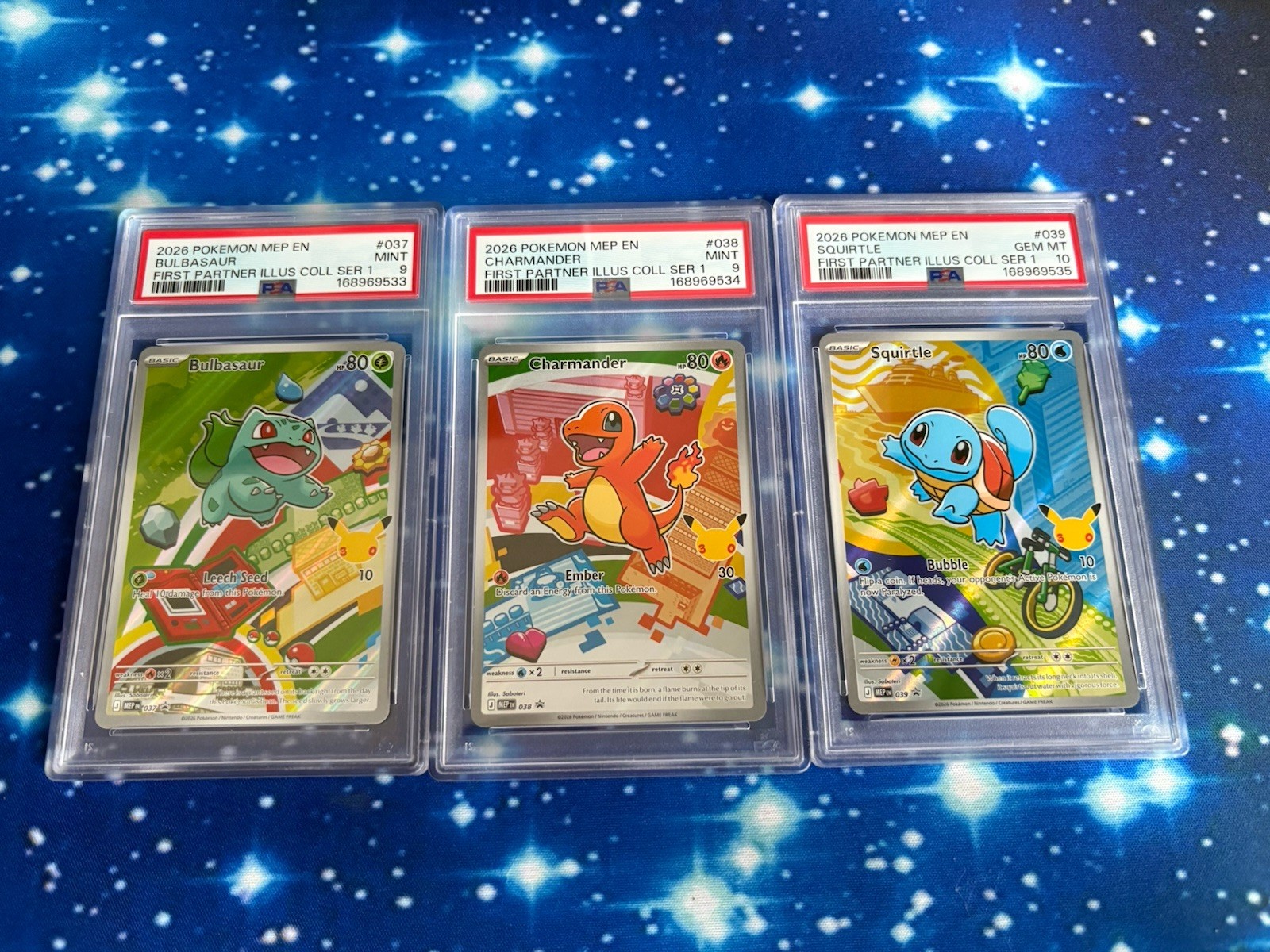 Pokémon PSA 9, 9, 10 Sequential First Partners Illustration Series 1 Kanto Pokémon PSA 9, 9, 10 Sequential First Partners Illustration Series 1 Kanto