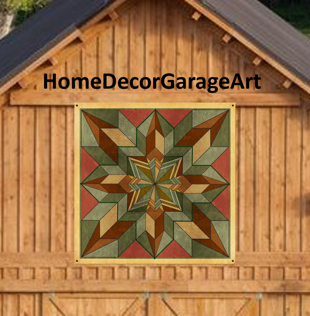 Barn Quilt Art Sign, Box Pattern Desert Tone, Pennsylvania Dutch Amish Barn Quilt Art Sign, Box Pattern Desert Tone, Pennsylvania Dutch Amish