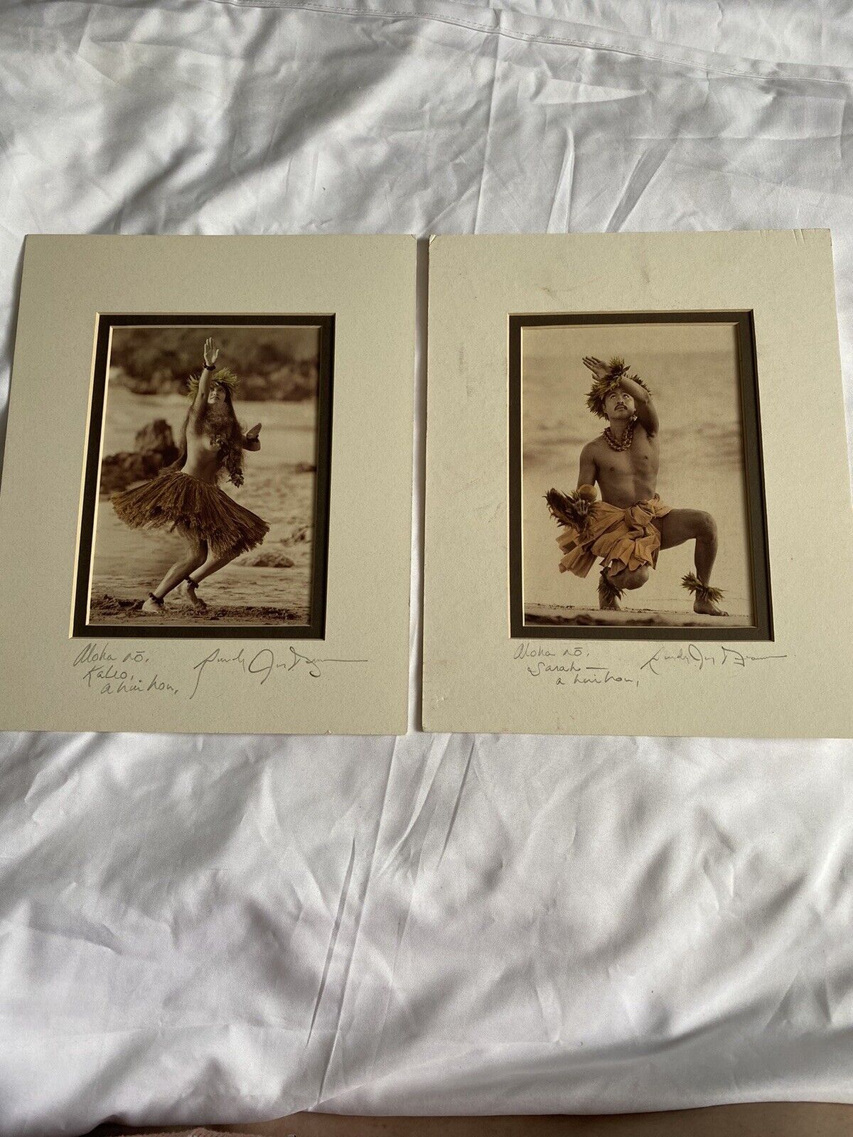 Pair Randy Jay Braun Hula Dancer Prints Signed Personalized Matted