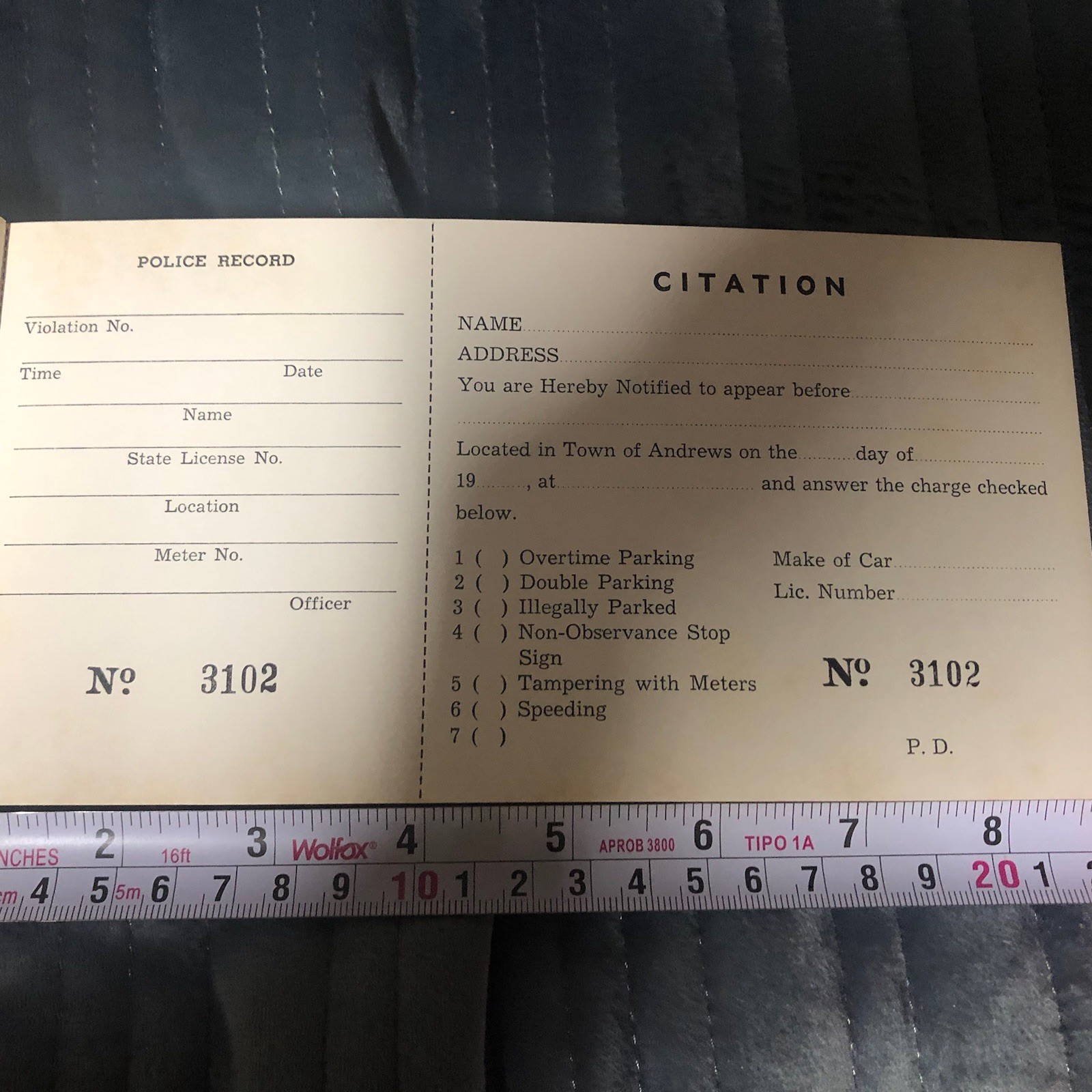 Vtg. 1960s Andrews, NC Police Citations Ticket Book Vtg. 1960s Andrews, NC Police Citations Ticket Book