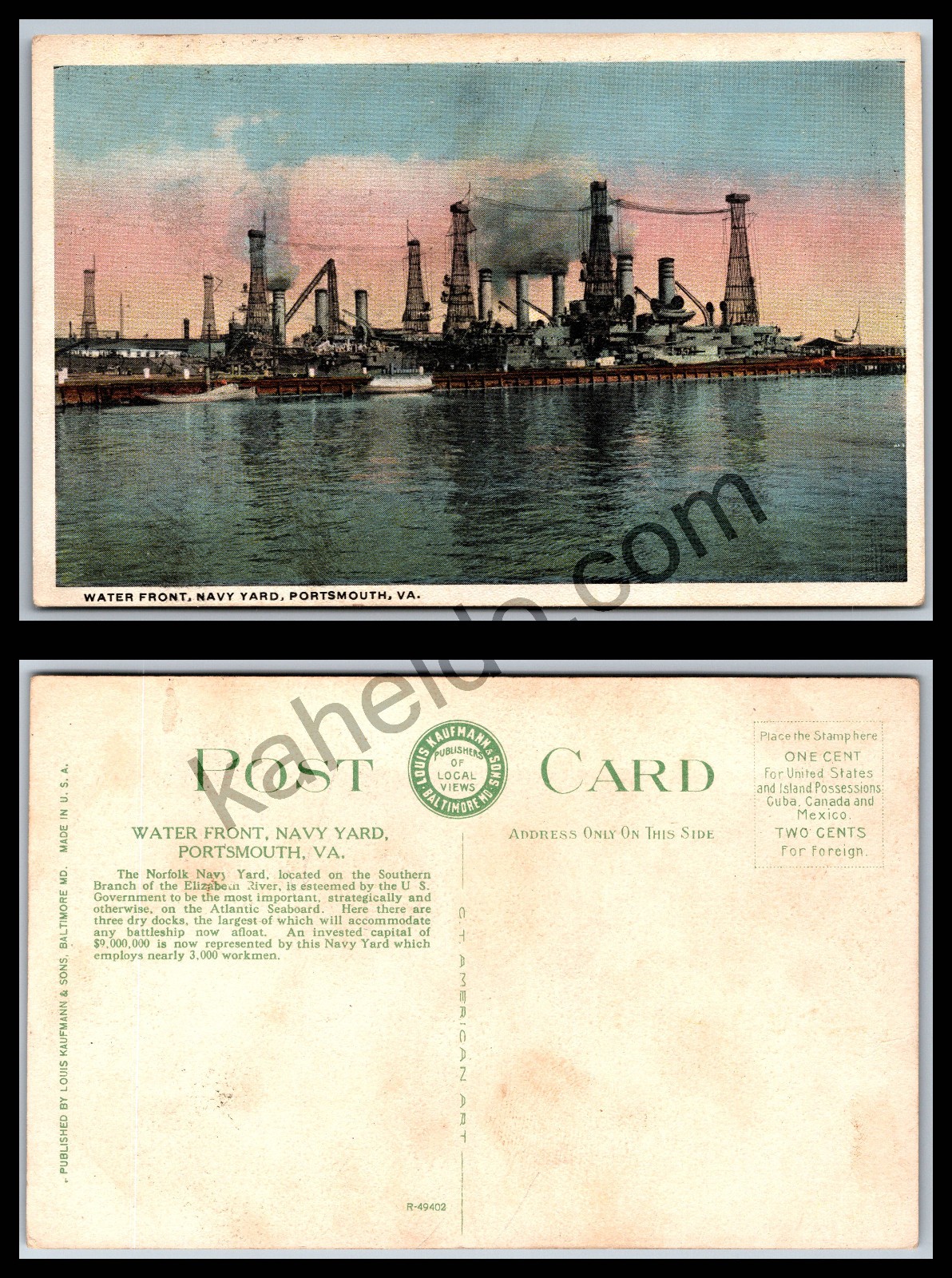 c.1915 USA Portsmouth Virginia Norfolk Navy Yard Battleships Cage Masts Postcard