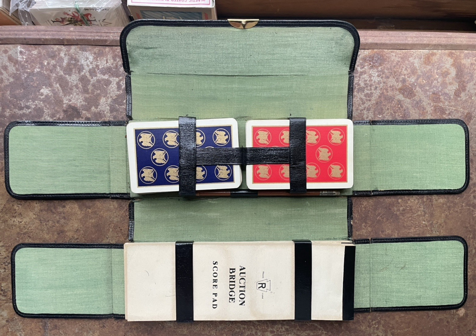 Antique c1920s 2 Deck Playing Cards Set w/ Scorepads, Standard PCC, C. F. Rumpp