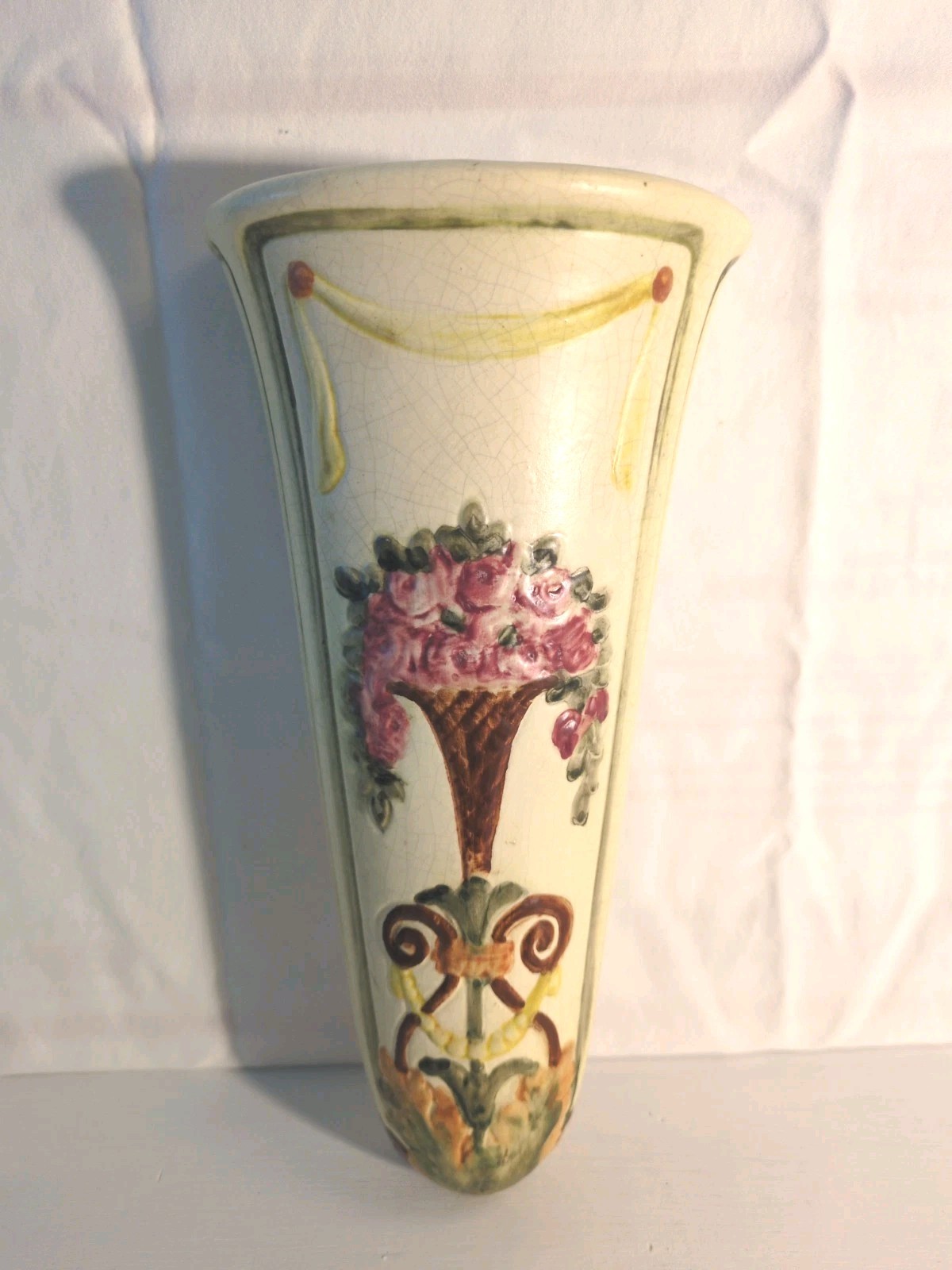 Antique c.1920's Weller Pottery Roma Impressed Floral Wall Pocket 10 Antique c.1920's Weller Pottery Roma Impressed Floral Wall Pocket 10