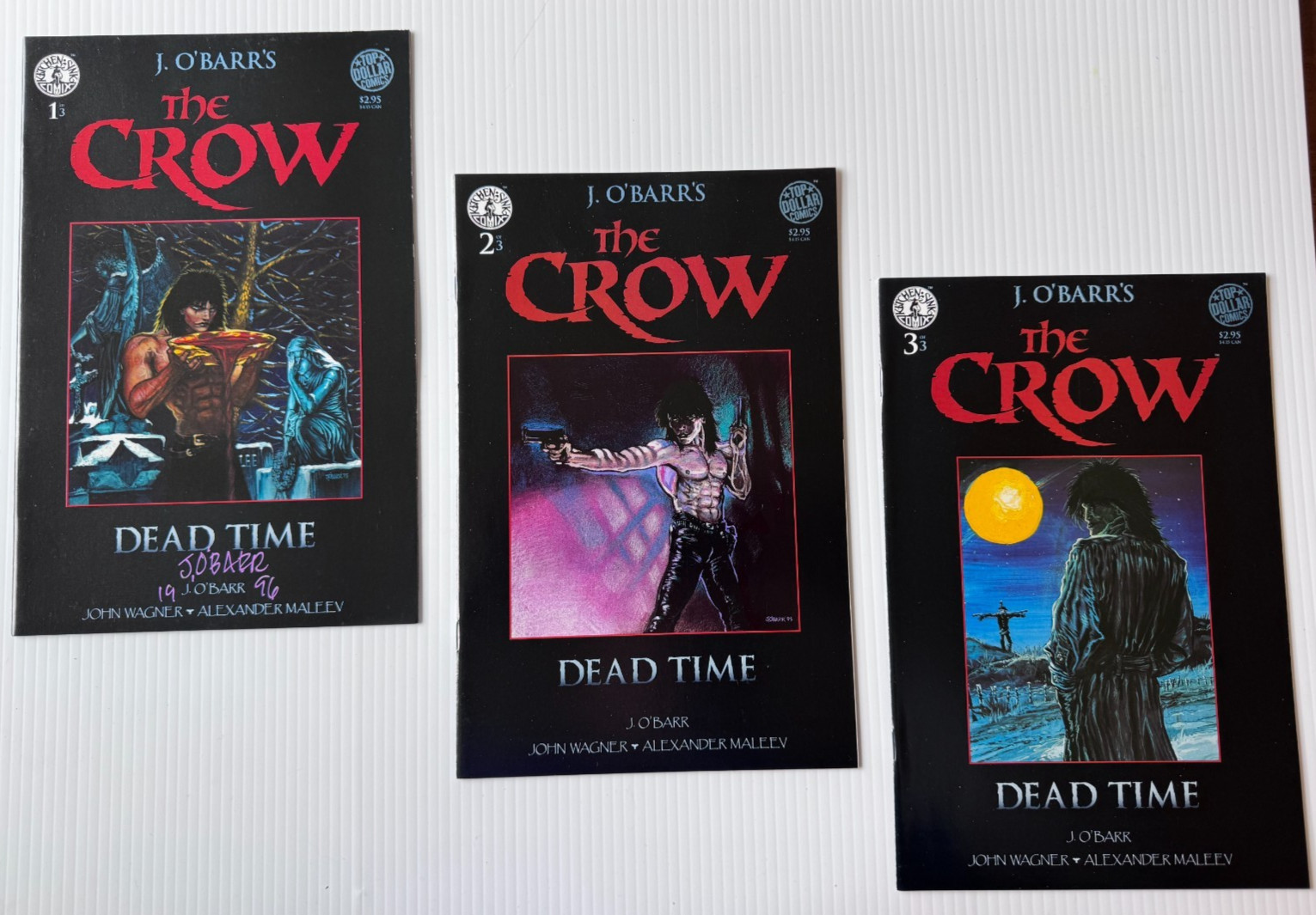 The Crow, Dead Time, Set Vol 1 2 3, One Signed by J. O'Barr 1996, All Mint The Crow, Dead Time, Set Vol 1 2 3, One Signed by J. O'Barr 1996, All Mint