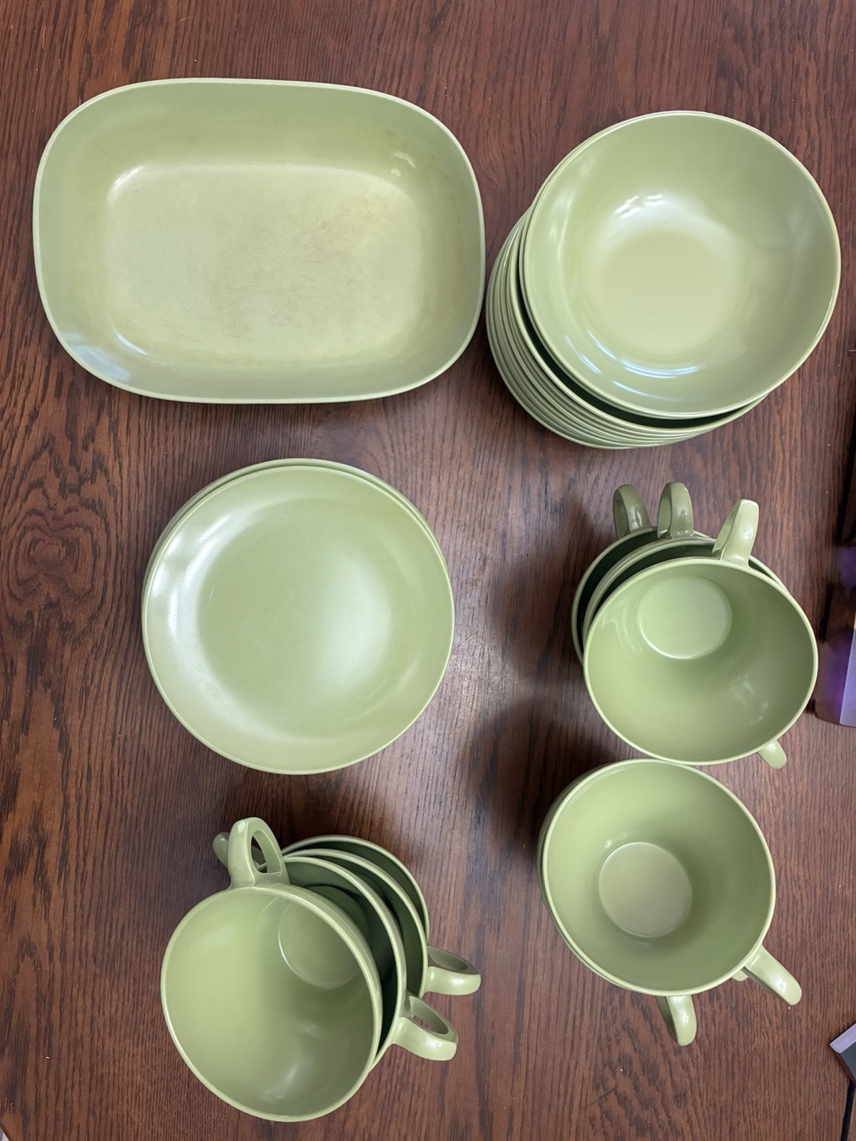 Vintage MCM Avocado Green Melmac Melamine Dinnerware Lot Cups Bowls Plates