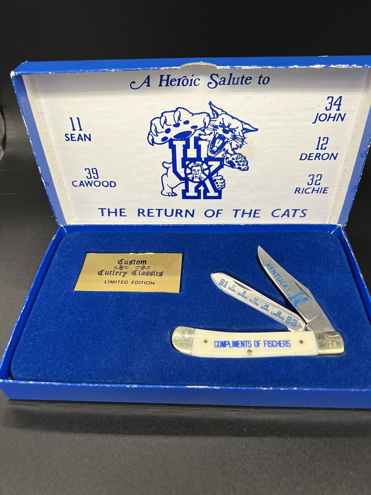 91-92 Kentucky Wildcats Pocket Knife Custom Cutlery Classic