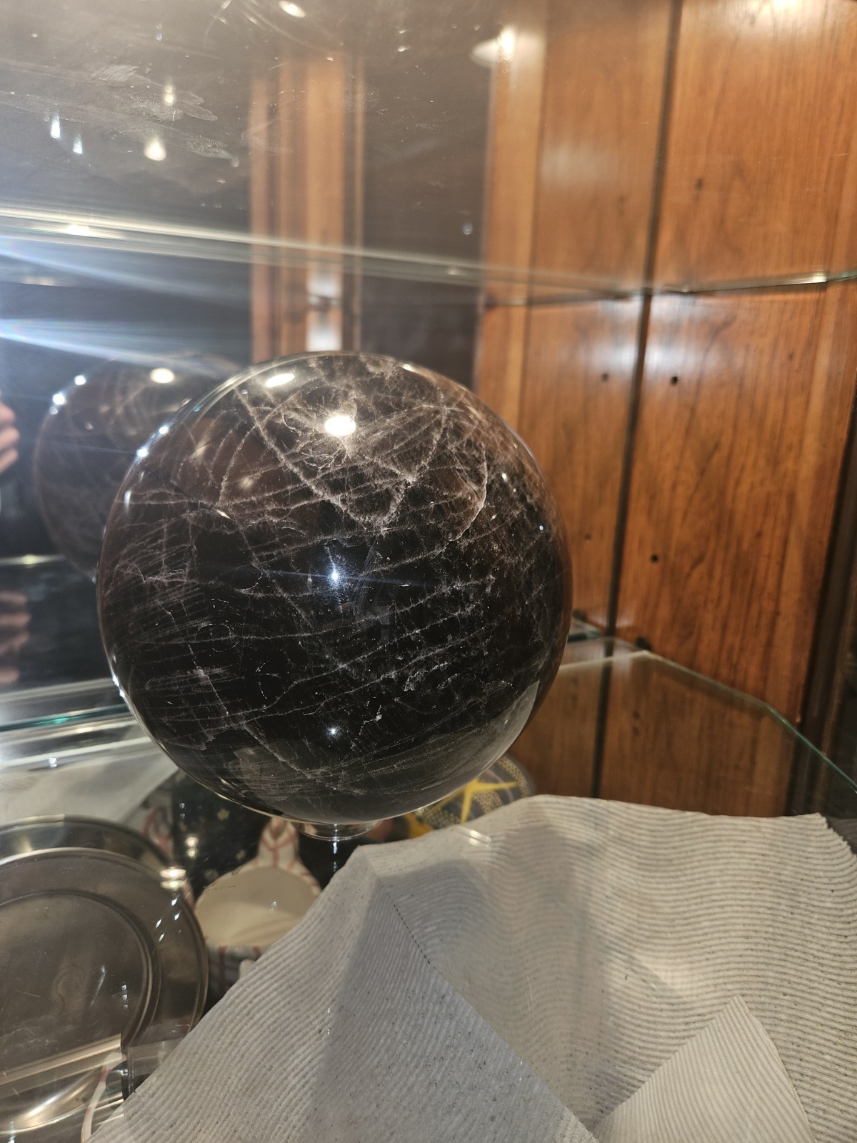 Huge Black Moonstone Sphere 18.6lbs Crystal Ball Silver Flash Huge Black Moonstone Sphere 18.6lbs Crystal Ball Silver Flash