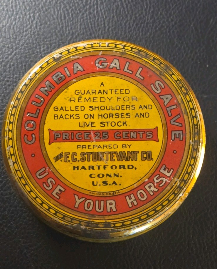 Antique c1910 Columbia Gall Salve Horse Veterinary Tin F.C. Sturtevant Hartford Antique c1910 Columbia Gall Salve Horse Veterinary Tin F.C. Sturtevant Hartford