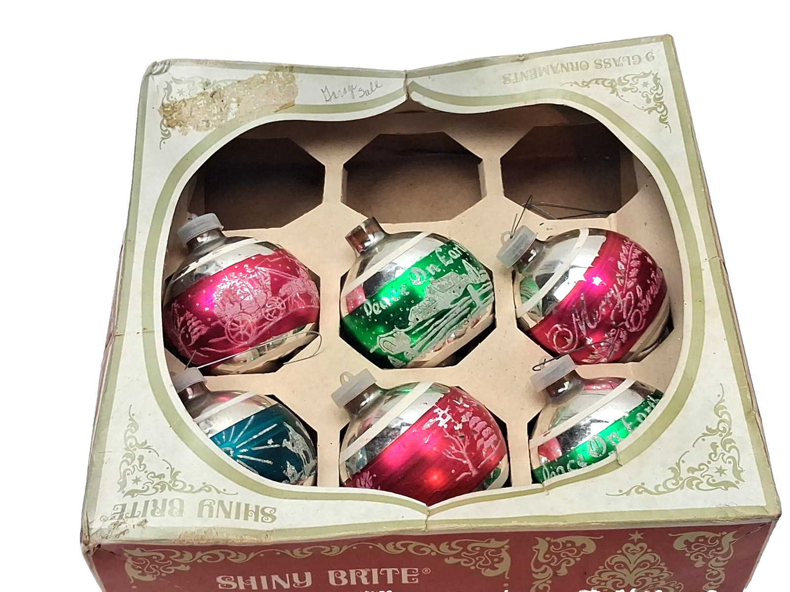 Vintage Shiny Brite Ornaments ~ Box of 6 ~ Various Colors Vintage Shiny Brite Ornaments ~ Box of 6 ~ Various Colors