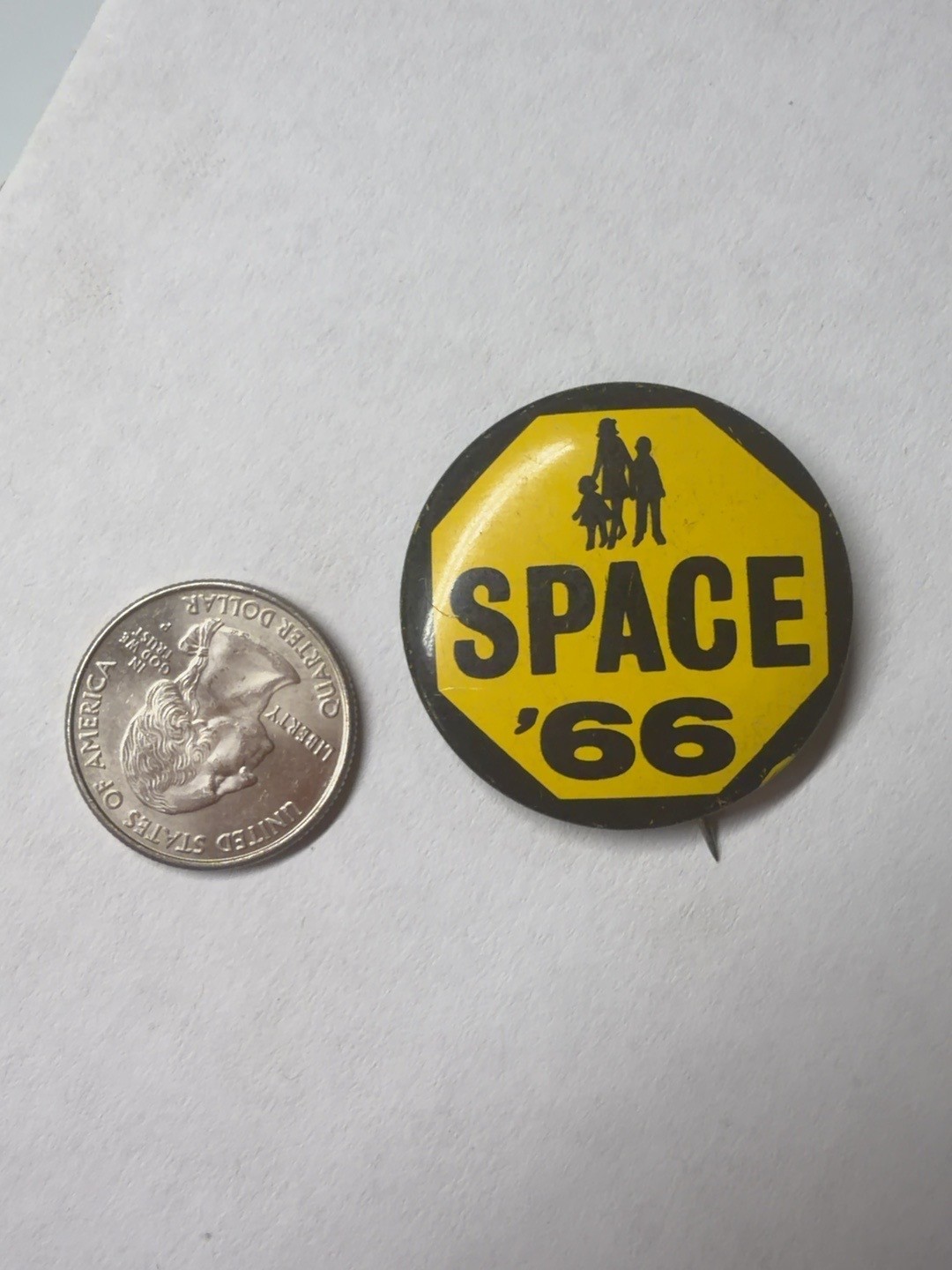 Vintage 1966 SPACE \'66 Yellow Black Civic School Campaign Pinback Button