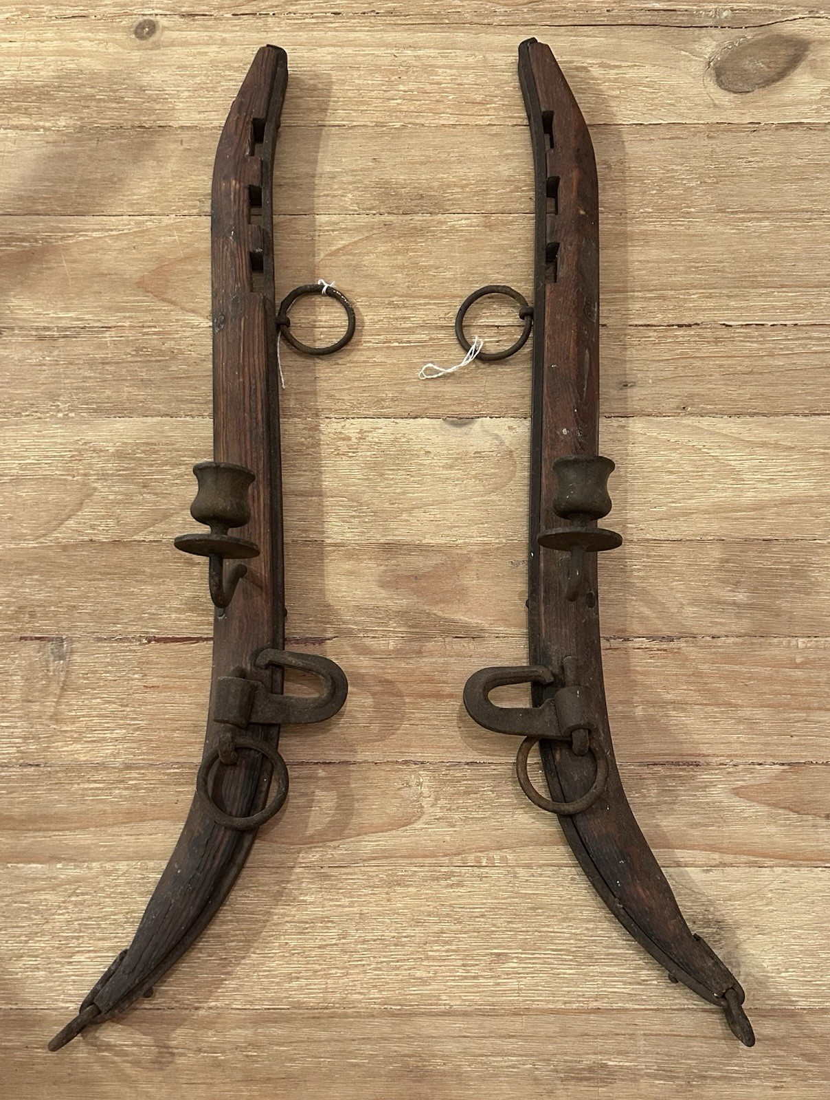 Antique Wood Iron Horse Hames Candle Wall Sconces Primitive Farmhouse Rustic Antique Wood Iron Horse Hames Candle Wall Sconces Primitive Farmhouse Rustic