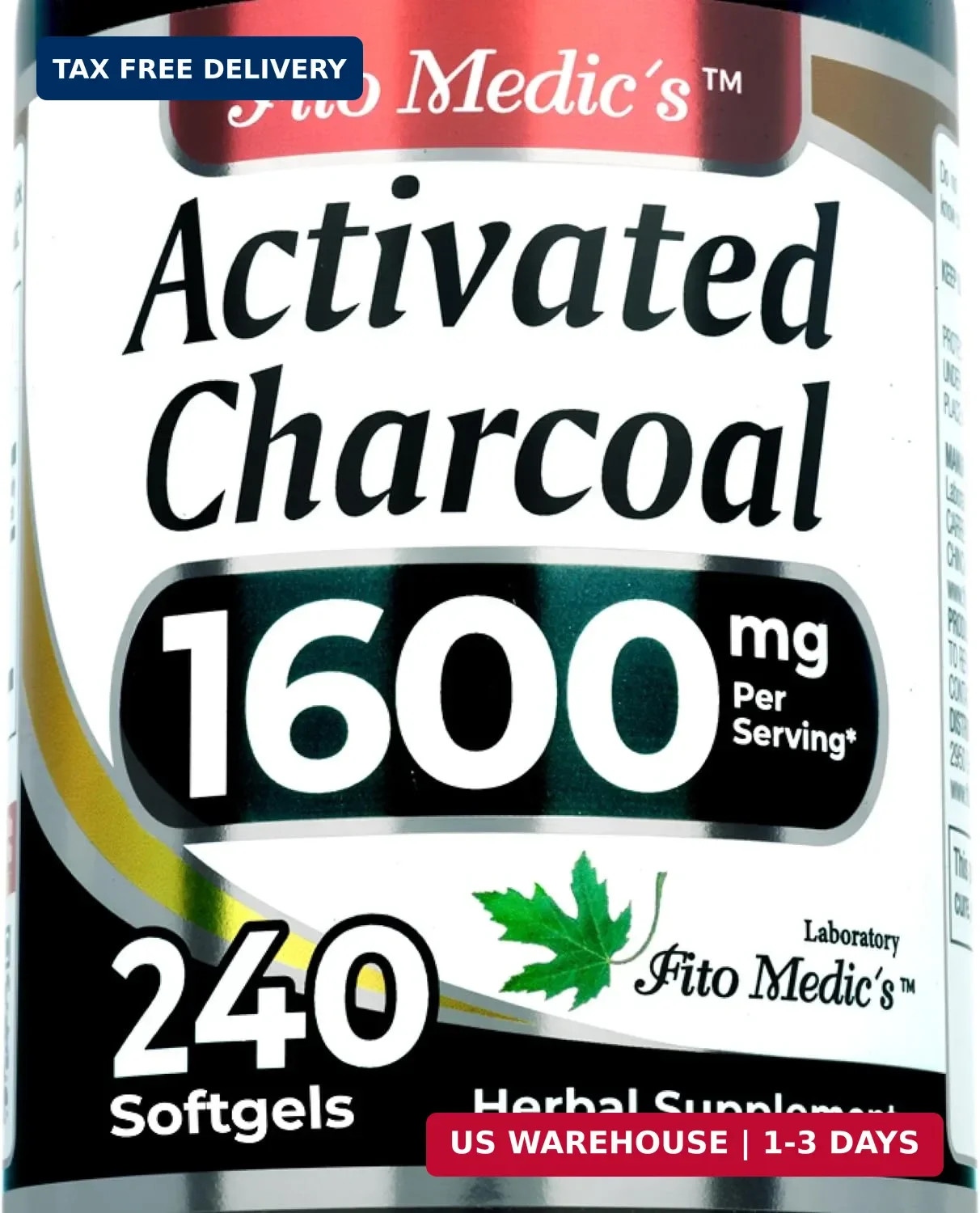 Activated Charcoal Vegan Capsules 1600mg 240 Absorbent Ultra high Absorption US.