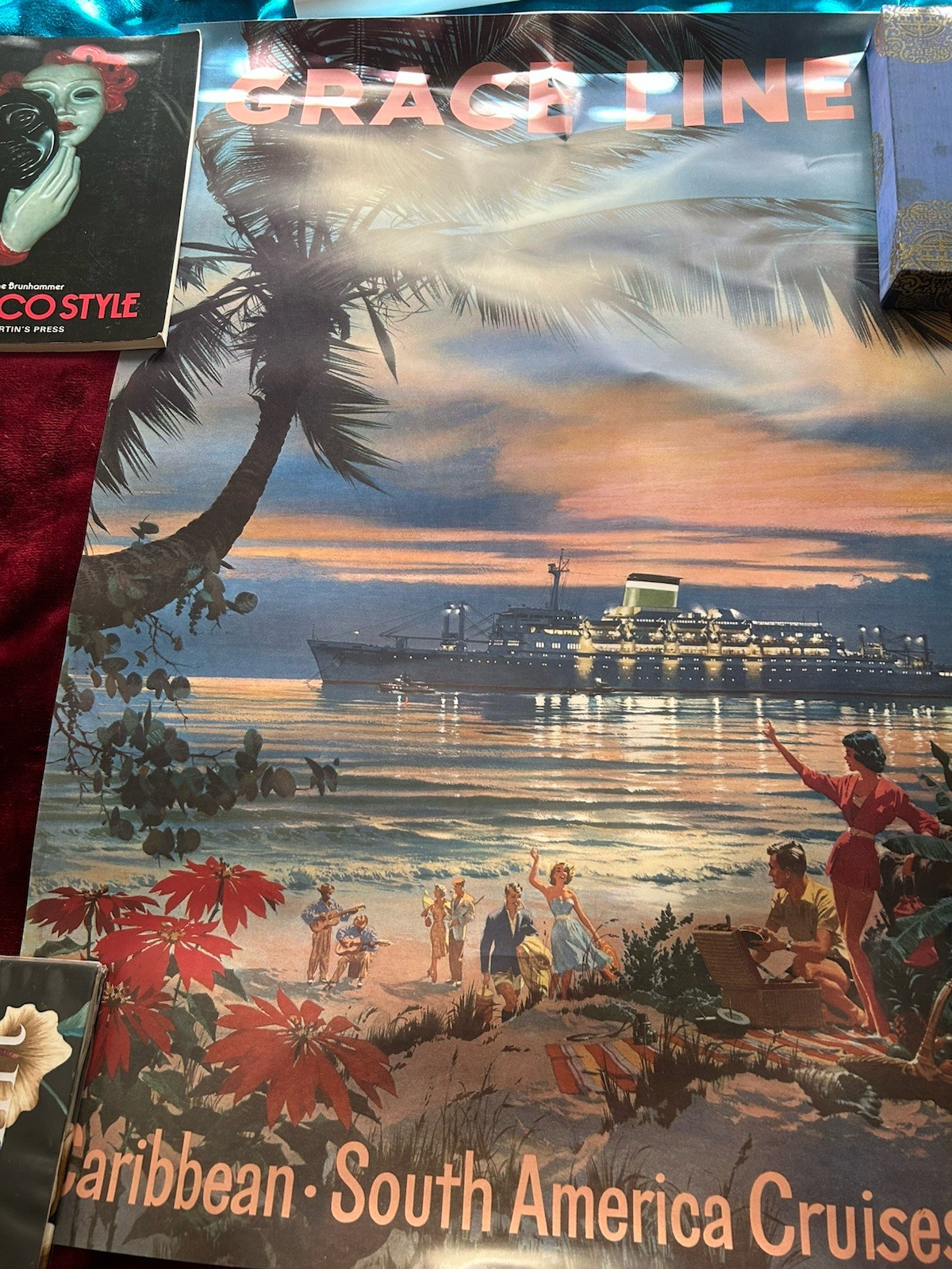 Vintage Grace Lines 1950s Caribbean Cruise Travel Poster Thick Stock 24x40 New Vintage Grace Lines 1950s Caribbean Cruise Travel Poster Thick Stock 24x40 New