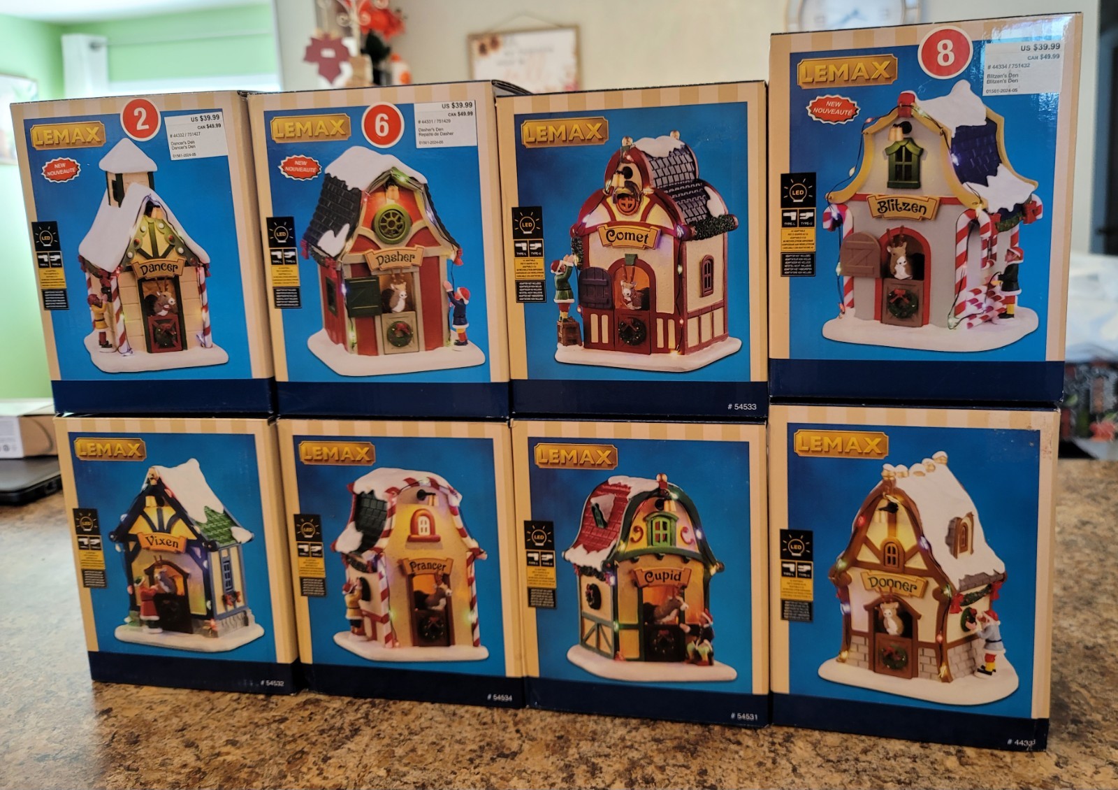 Lemax Lighted Reindeer Dens, Lot of 8, Christmas Village, Table Display, Snow