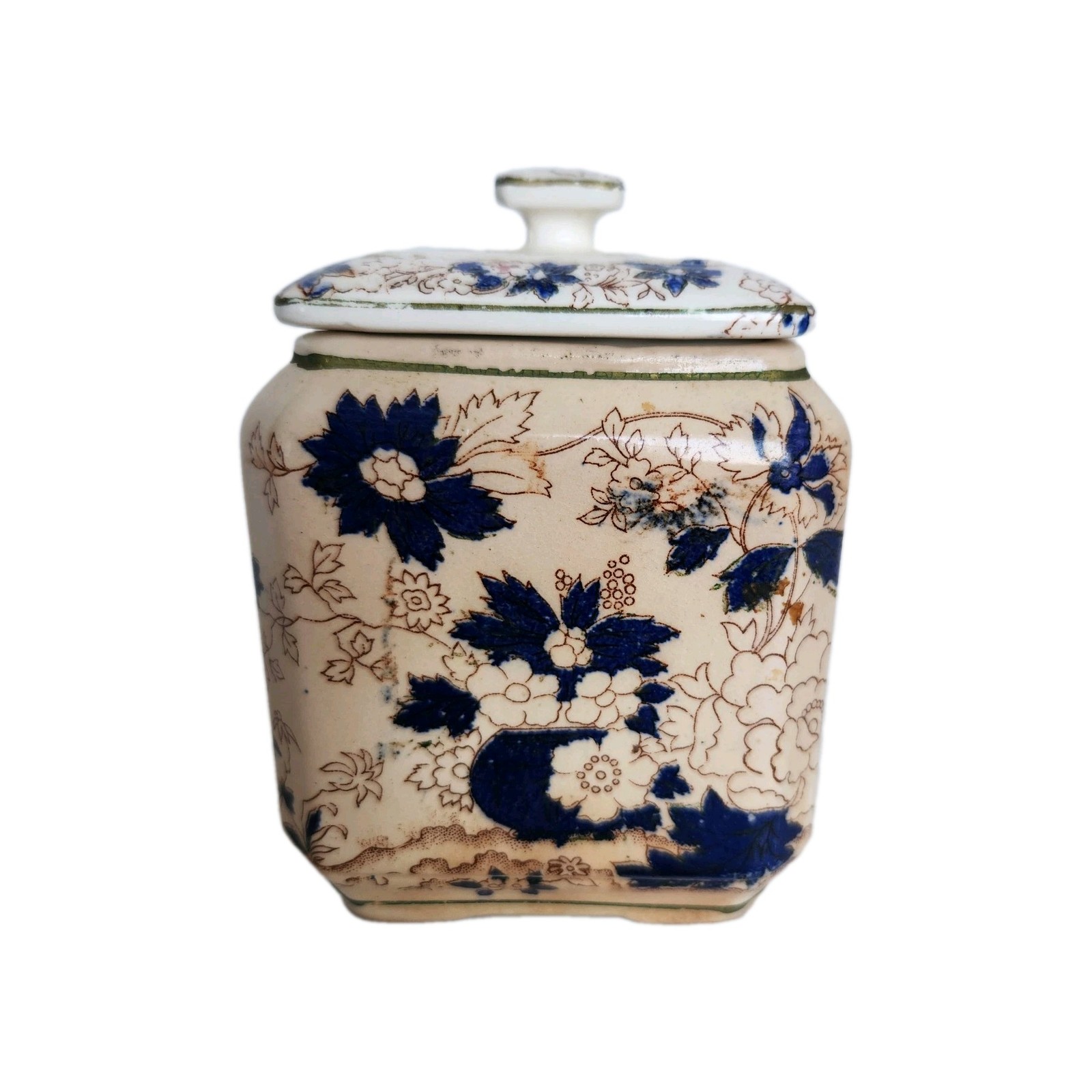 Ca. 1910 Antique Hand Painted Japanese Royal Crown Tea Caddy Ca. 1910 Antique Hand Painted Japanese Royal Crown Tea Caddy