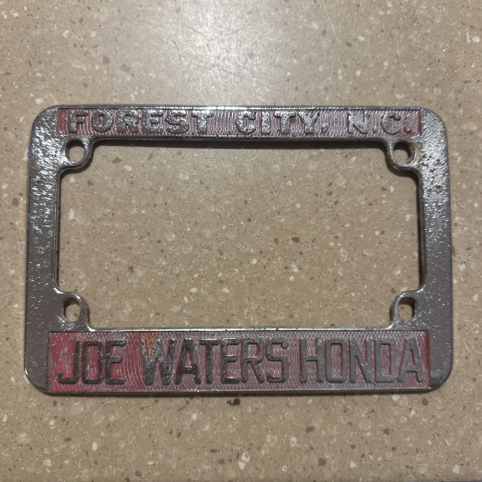 VTG Joe Waters Honda Motorcycle Dealer License Plate Frame Forest City NC