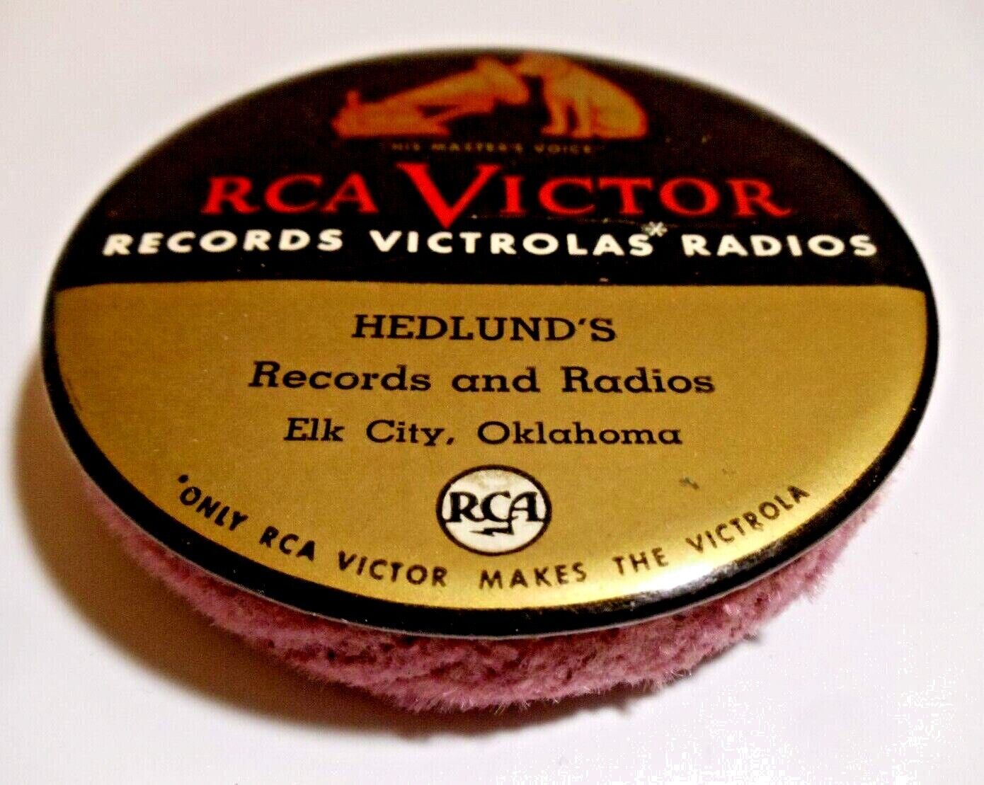 RARE 1940 RCA Victor Vintage Record Brush Pad Disk Cleaner HEDLUND'S-Elk City OK
