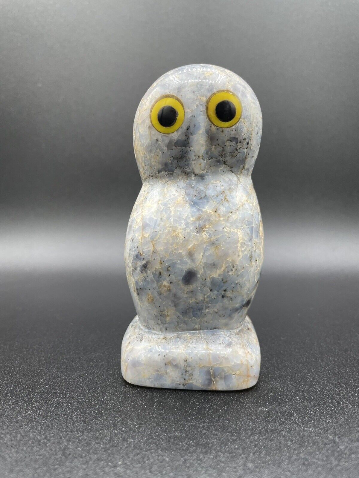 Vintage Alabaster Marble Hand Carved Owl Blue Gray Unique 4.5” Figural