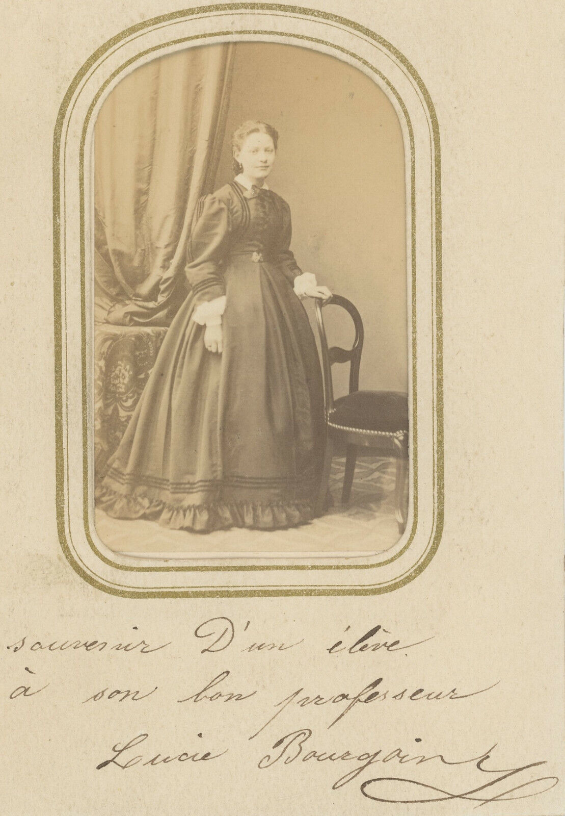 CDV circa 1865. Lucie Bourgoin to her teacher, composer Victor Boullard.
