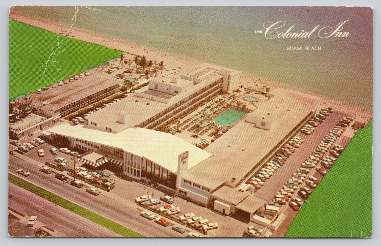 Vintage 1959 The Colonial Inn Miami Beach FL Aerial View Postcard Vintage 1959 The Colonial Inn Miami Beach FL Aerial View Postcard