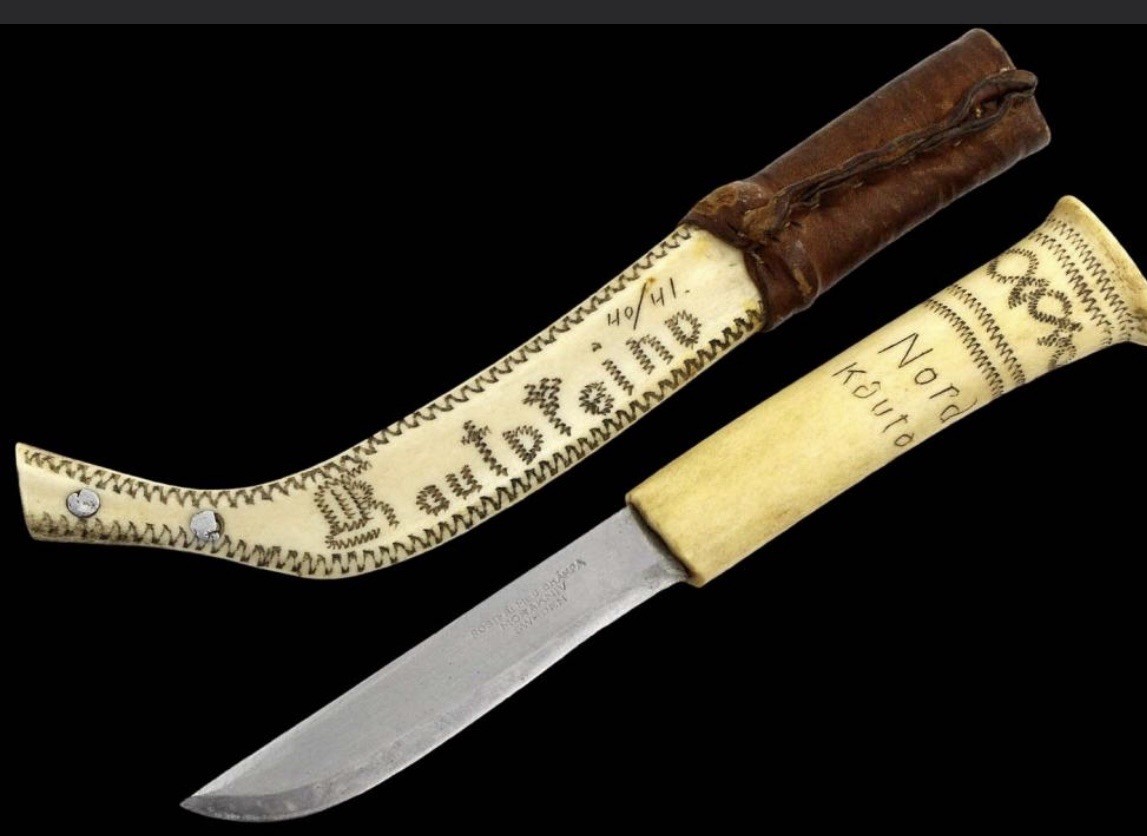 Swedish Sweden PUUKKO Knife Dagger, Scrimshaw Bone Mounts, Maker Marked. Swedish Sweden PUUKKO Knife Dagger, Scrimshaw Bone Mounts, Maker Marked.