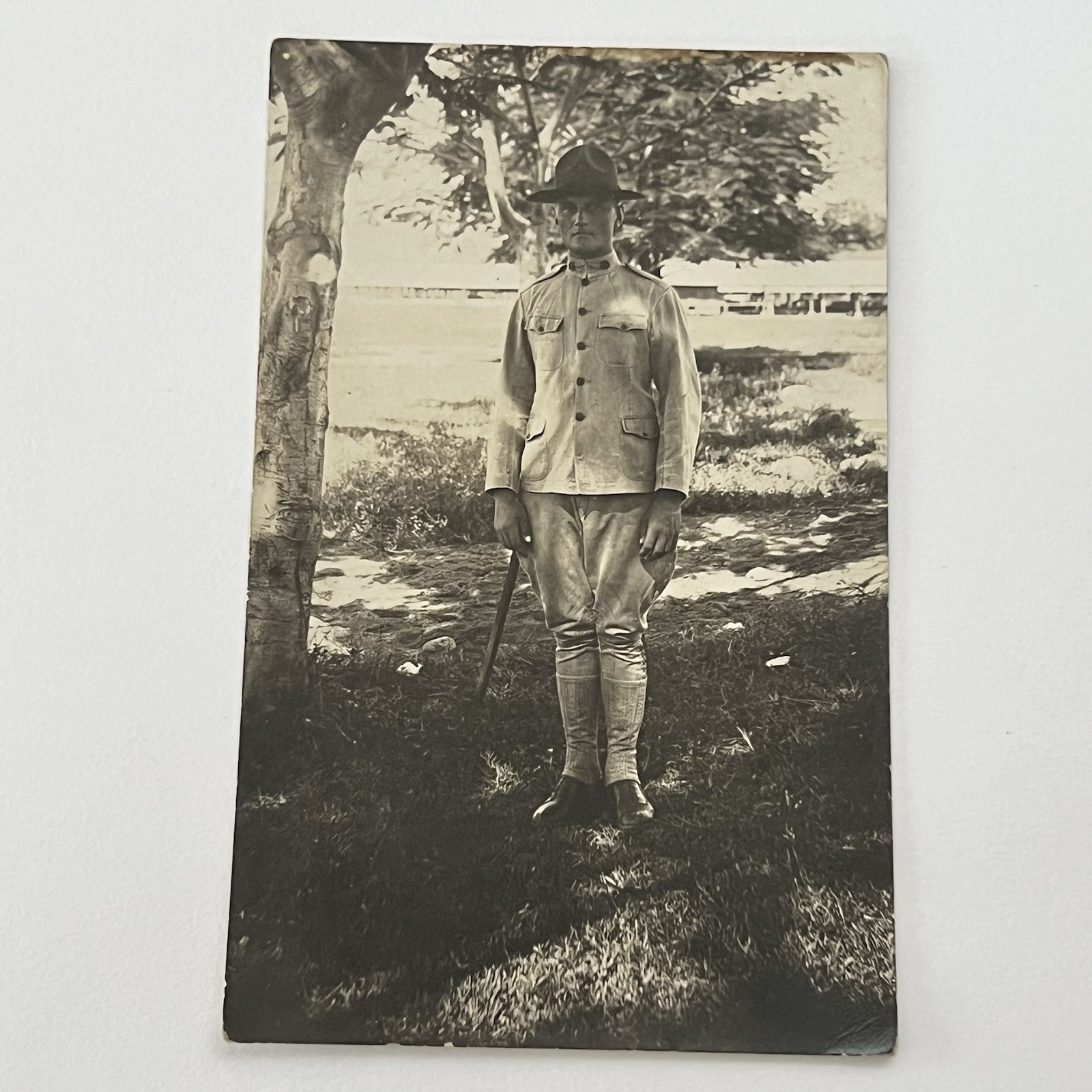 Antique RPPC Real Photograph Postcard Handsome Man American Soldier Outside Antique RPPC Real Photograph Postcard Handsome Man American Soldier Outside
