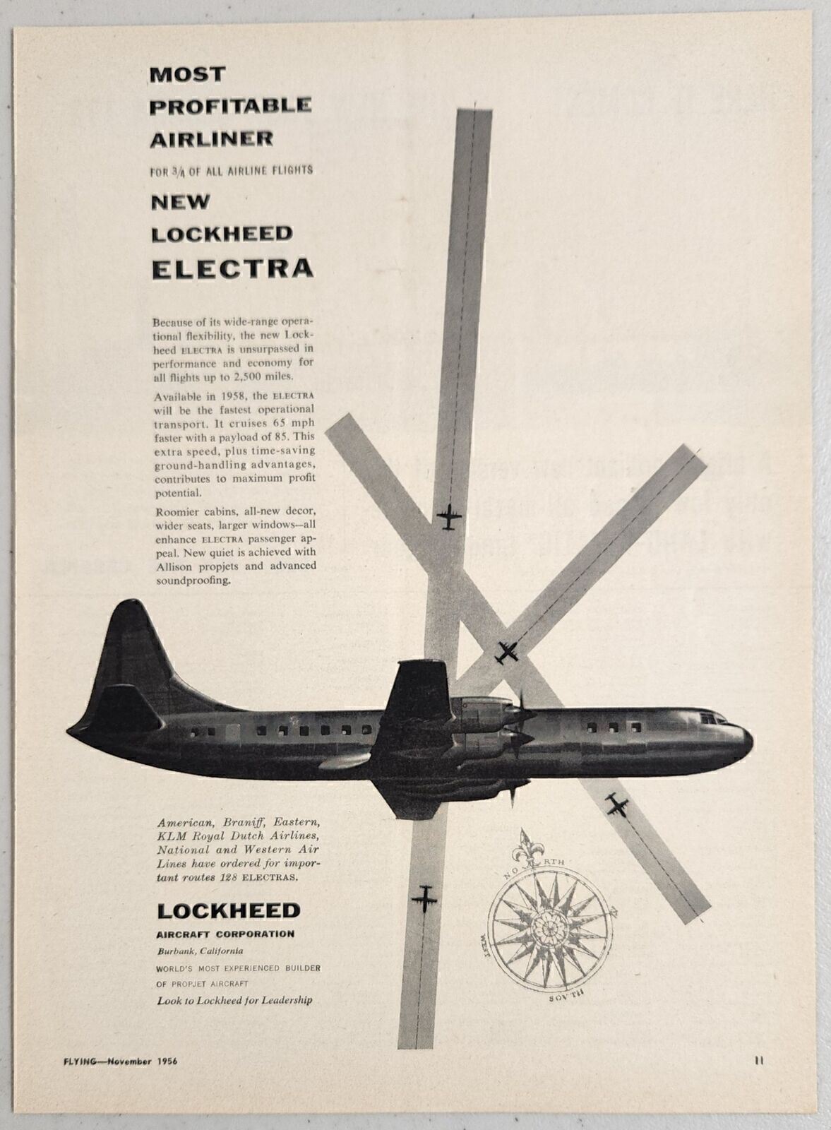1956 Print Ad Lockheed Electra Transport Propjet Airplanes Burbank,California 1956 Print Ad Lockheed Electra Transport Propjet Airplanes Burbank,California