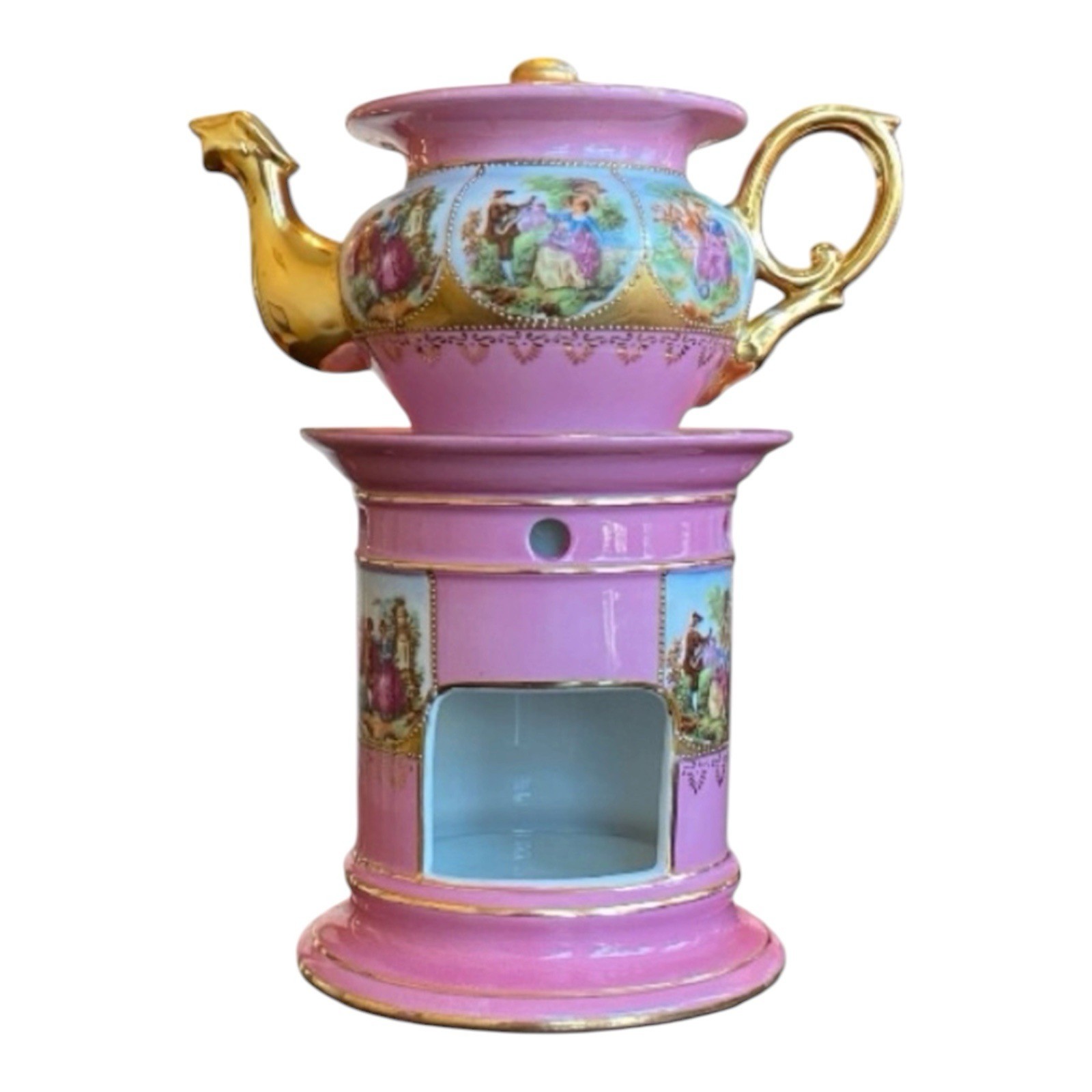 Antique Pink Porcelain Veilleuse Tisaniere French Tea Warmer 19th C Mold 0964