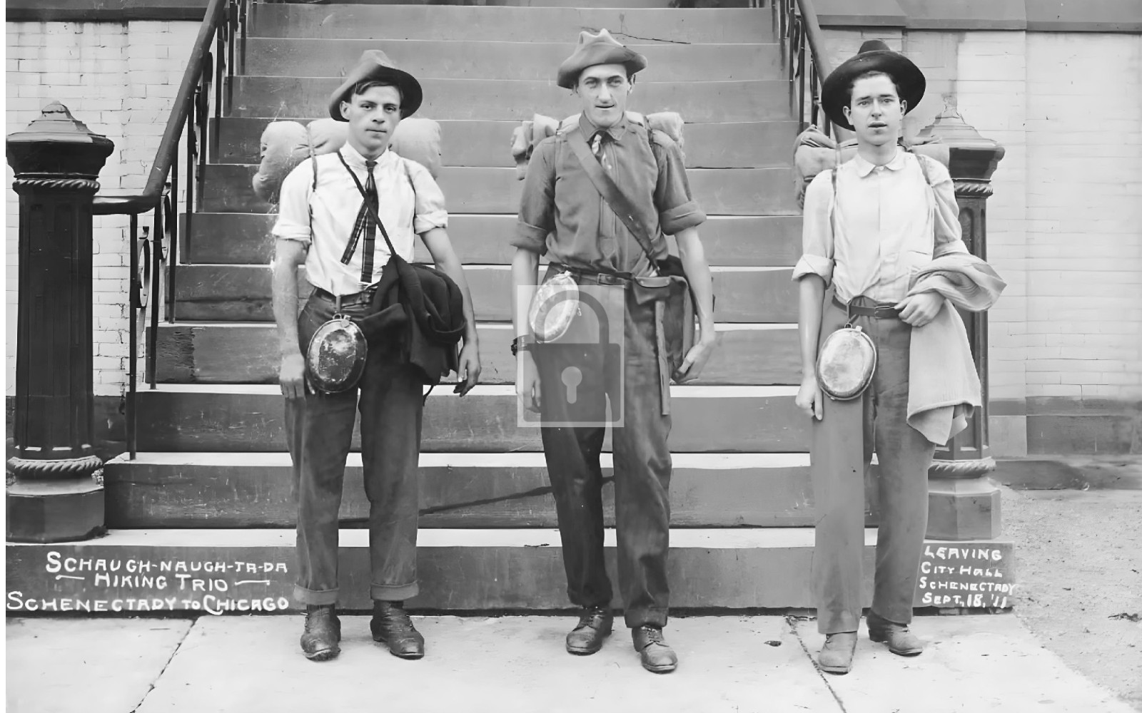 Hiking Men City Hall Schenectady New York NY - Reprint