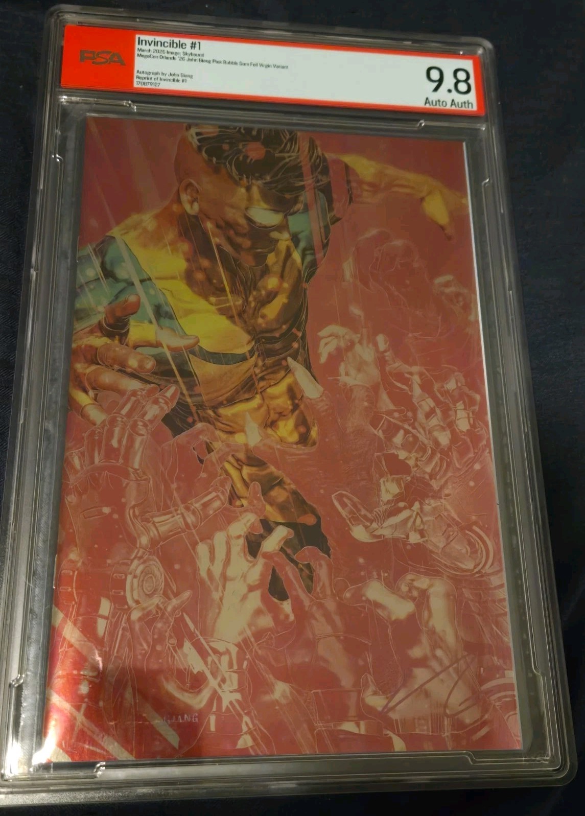 PSA 9.8 Invincible #1 Pink Bubble Gum foil virgin. LTD 500 Signed John Giang. PSA 9.8 Invincible #1 Pink Bubble Gum foil virgin. LTD 500 Signed John Giang.
