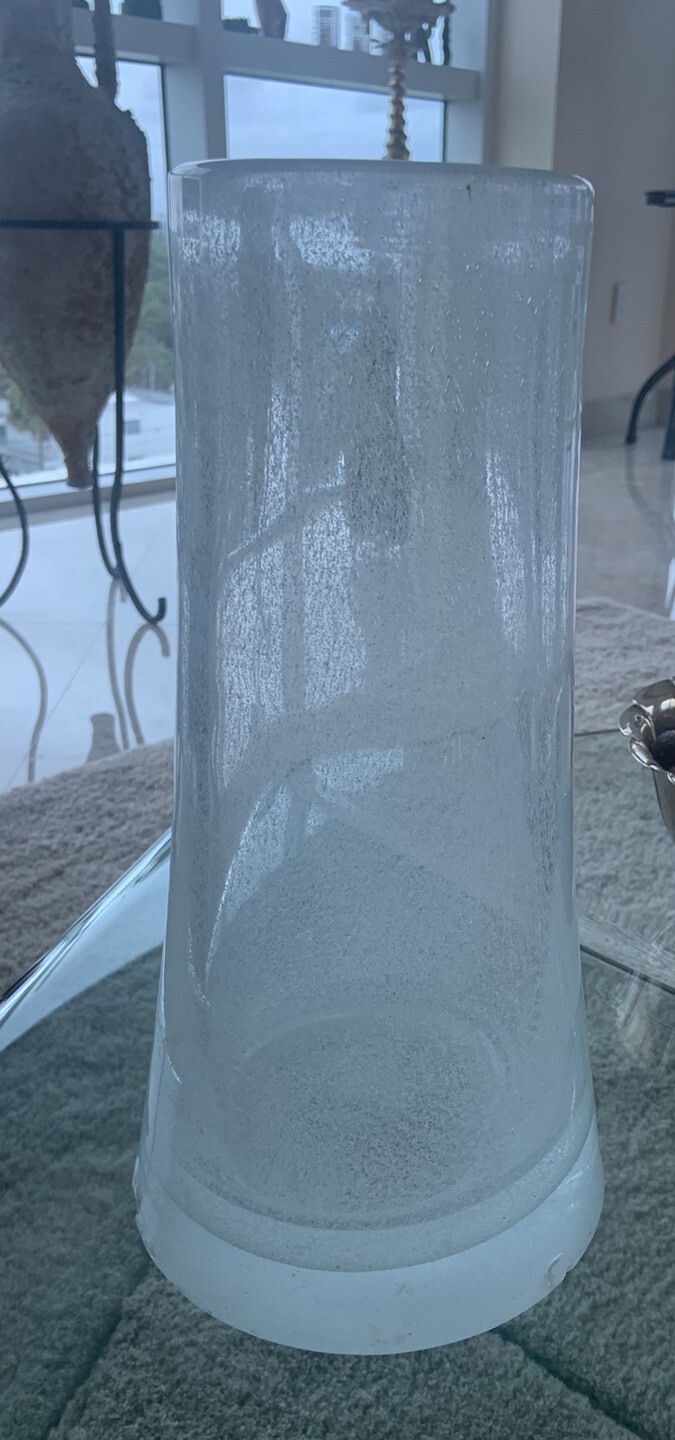 mid century modern Massive Icy Snow Flakes Glass Vase Frosted Murano XL As Is