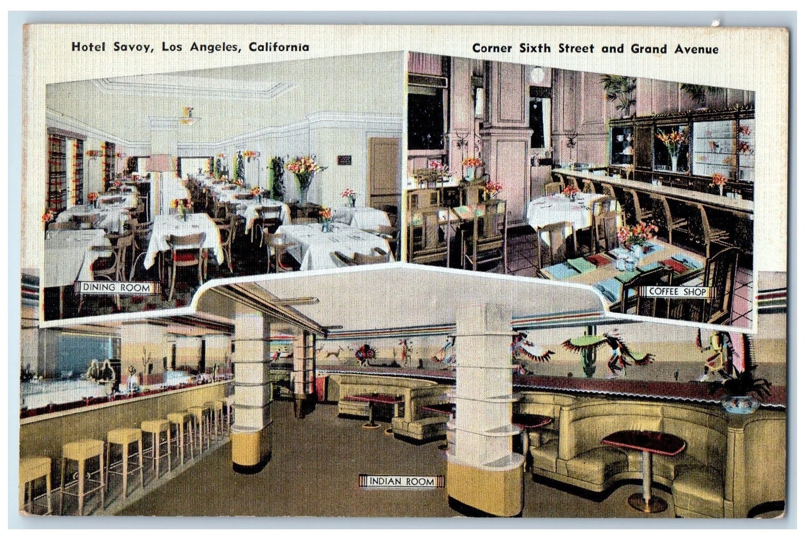 c1940\'s Hotel Savoy Interior Los Angeles California Unposted Vintage Postcard