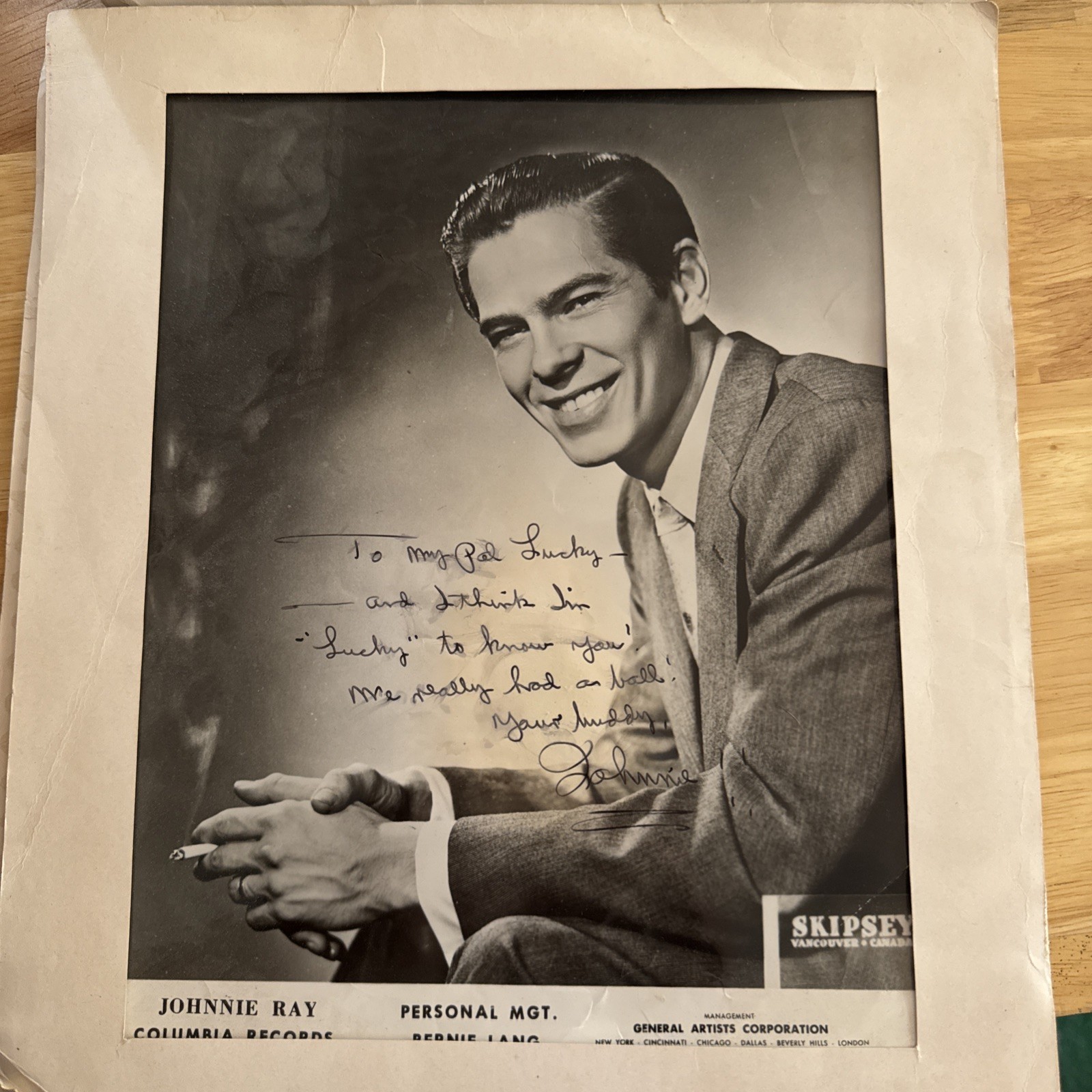 Vintage 1950’s Johnny Ray 8x10 Promo Photo Columbia Records Signed