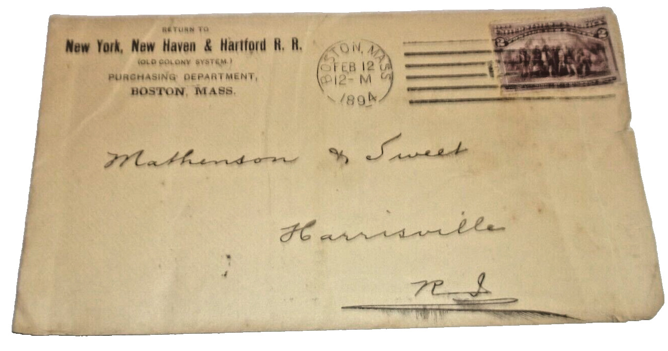1894 NEW HAVEN RAILROAD USED COMPANY ENVELOPE BOSTON MASSACHUSETTS