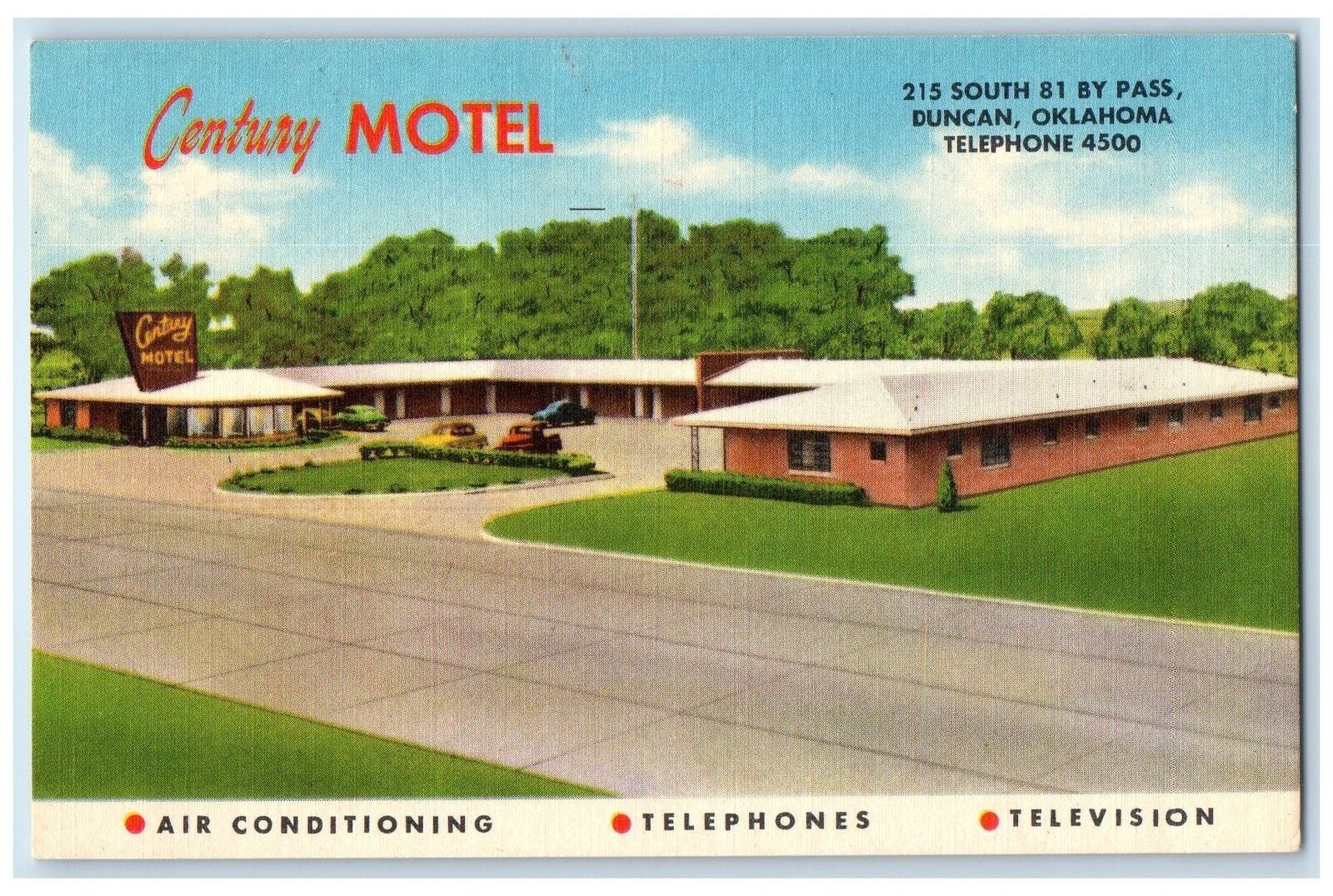 c1940's Century Motel Exterior Roadside Duncan Oklahoma OK Unposted Postcard