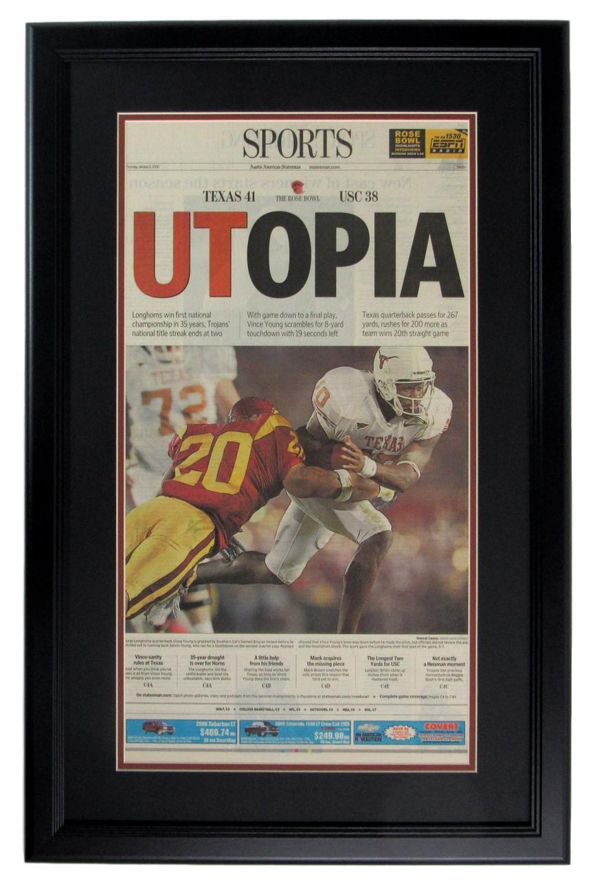 Austin American Statesman Sports Page - Rose Bowl Texas Wins Framed 153155 Austin American Statesman Sports Page - Rose Bowl Texas Wins Framed 153155