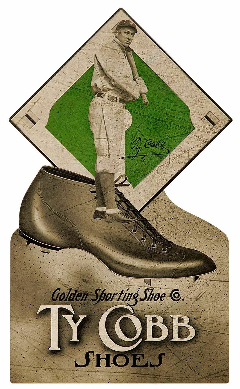 TY COBB SHOES GOLDEN SPORTING SHOE CO HEAVY DUTY USA MADE METAL ADVERTISING SIGN