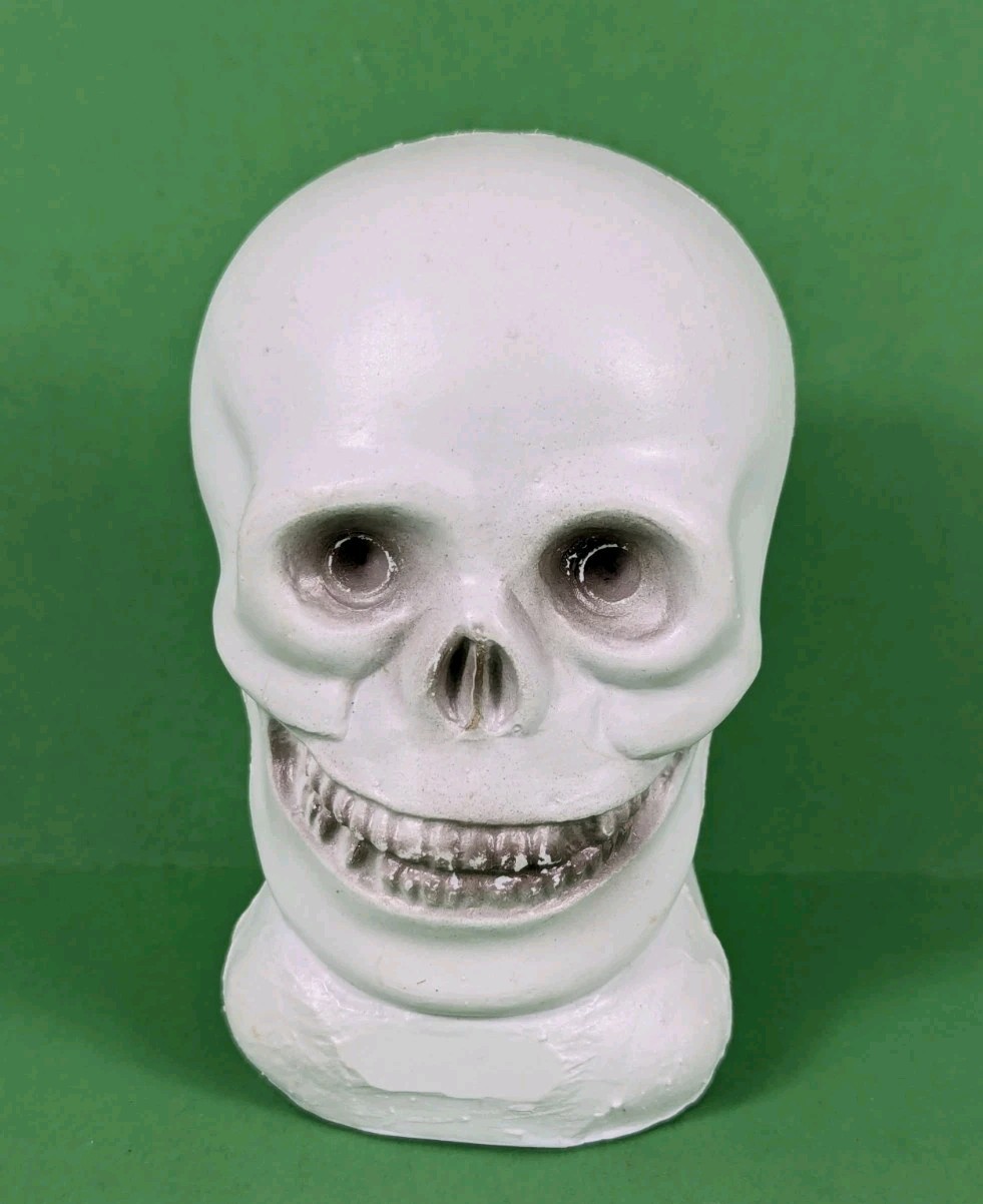 Vintage Small Blow Mold Plastic Halloween Skull Bank with Plug 4.5 Vintage Small Blow Mold Plastic Halloween Skull Bank with Plug 4.5