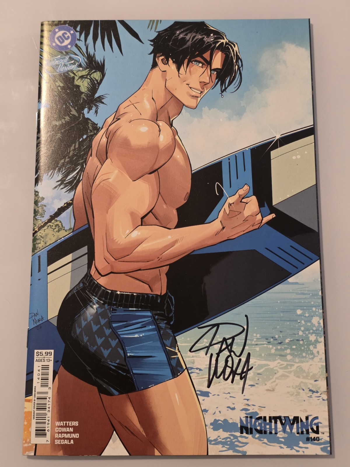 Dan Mora -Signed- Nightwing 140 Swimsuit Variant D Card Stock Hang Ten W/COA Dan Mora -Signed- Nightwing 140 Swimsuit Variant D Card Stock Hang Ten W/COA