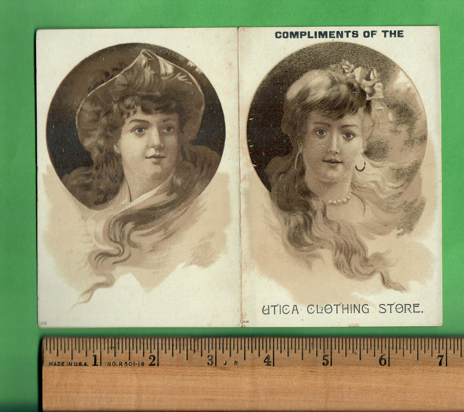 c. 1885 VICTORIAN TRADE CARD - UTICA CLOTHING STORE WATERTOWN NY 2 PANELS FOLDS c. 1885 VICTORIAN TRADE CARD - UTICA CLOTHING STORE WATERTOWN NY 2 PANELS FOLDS