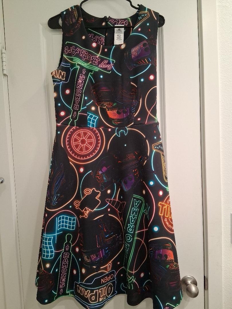 NEW No Tags Disney Parks Dress Shop Cars Land Neon Lights, Rare NEW No Tags Disney Parks Dress Shop Cars Land Neon Lights, Rare