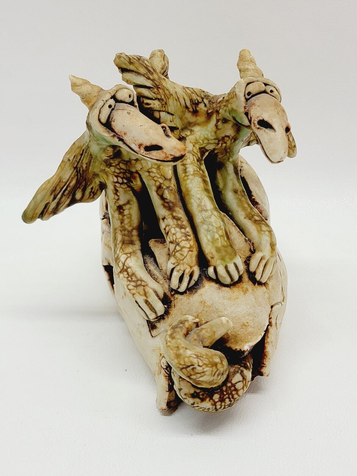 Vtg Wild Earth Lila Stuart Pottery Twin Dragons Hatching Collectible Figurine