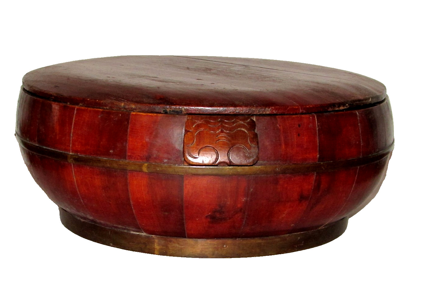 Antique Chinese Qing Carved Elm Wood Grain Barrel & Lid c 1880-1910 17\ Antique Chinese Qing Carved Elm Wood Grain Barrel & Lid c 1880-1910 17\