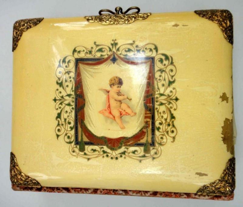 antique CELLULOID ANGEL BABY ALBUM w 45 PHOTOS putti cherub clasp