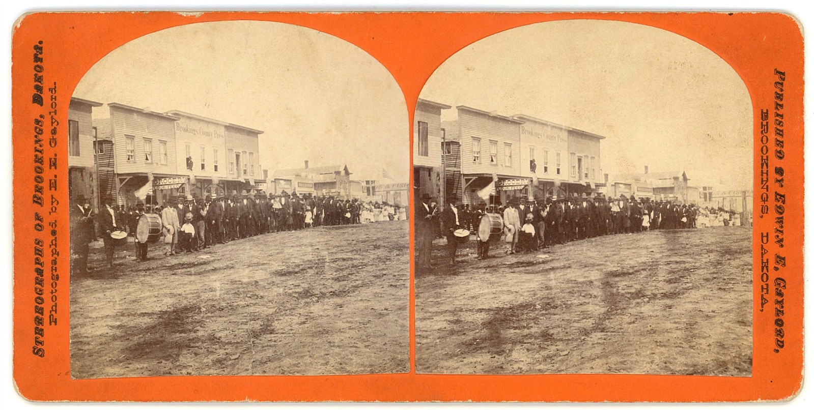 SOUTH DAKOTA STEREOVIEW - Brookings Gathering & Band - EE Gaylord c1880 RARE