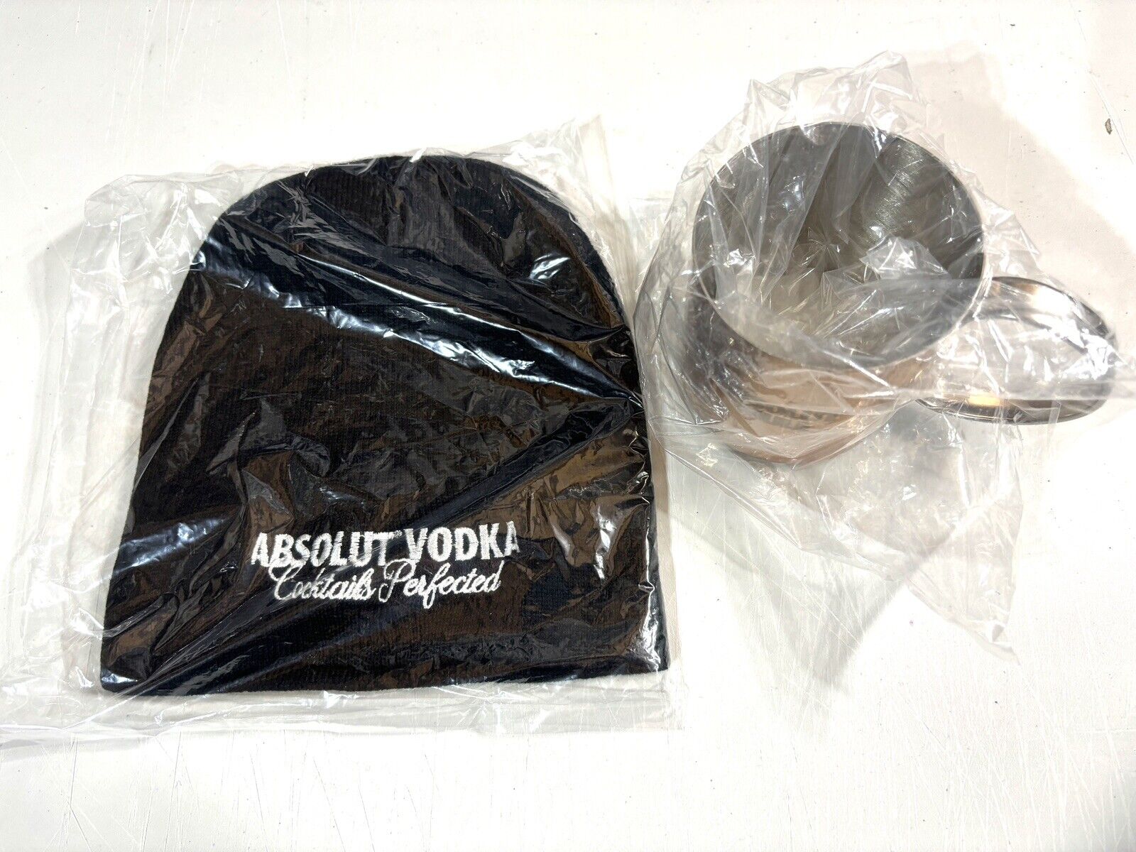 Absolut Vodka Cup And Cat Set Copper Mule Mug, Embroidered Beanie Knit Hat Black