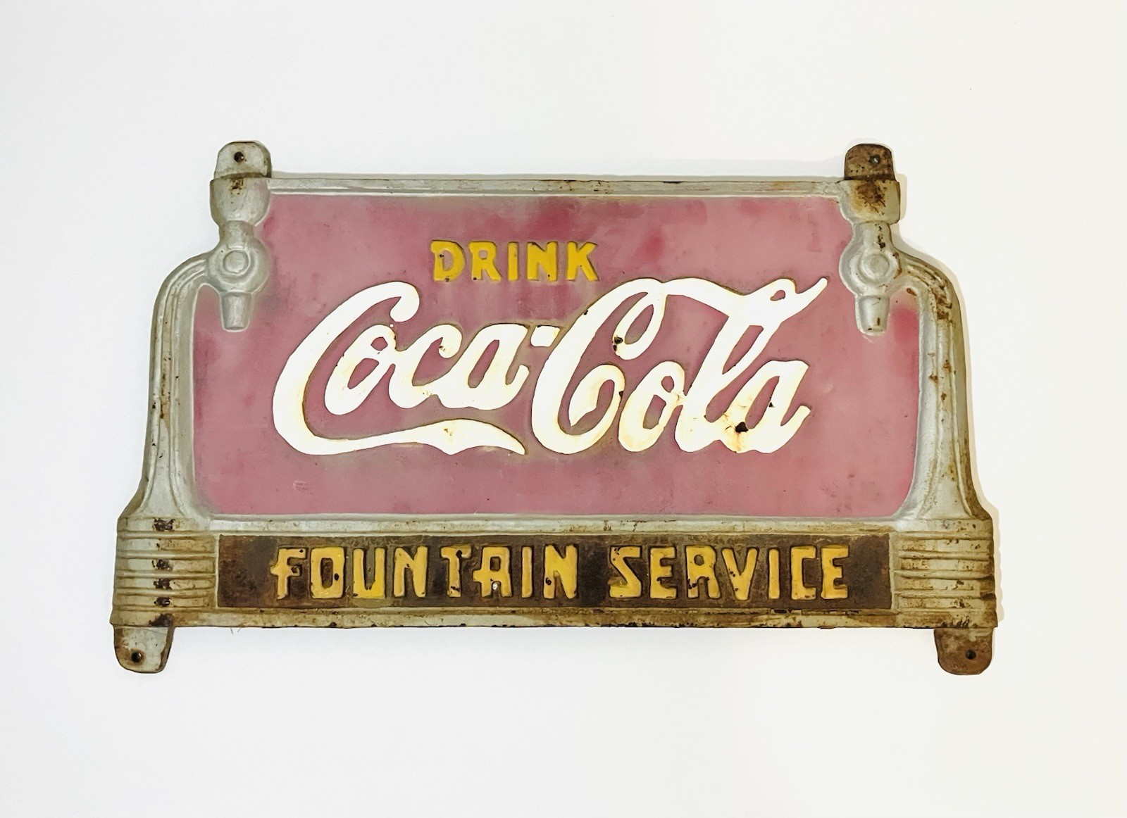 Vintage 1930\'s Drink Coca Cola Fountain Service Cast Iron Bench Advertising Sign Vintage 1930\'s Drink Coca Cola Fountain Service Cast Iron Bench Advertising Sign
