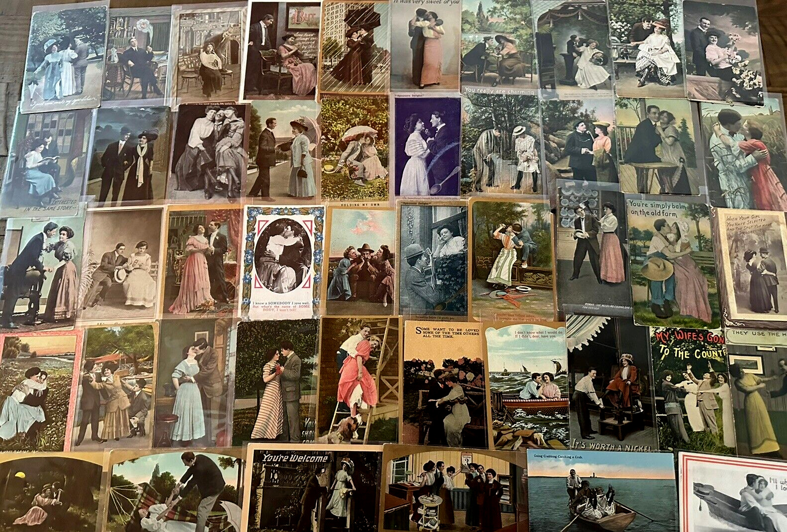 Huge LOT of 65 Early 1900's~SENTIMENTAL Lovers COURTSHIP Romance POSTCARDS-h726